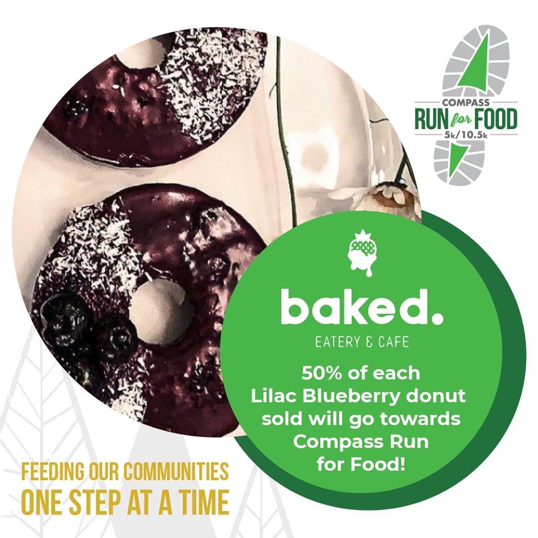 50% of each lilac blueberry donut from @baked.eatery will go towards Compass Run for Food! Baked has officially registered and will be hiking on Oct. 2, 2021 to raise awareness of food security in our region, changing the world together 1 Donut at a 