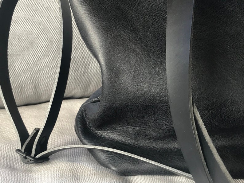 Oversized Soft Black Leather bag with zip, Cross Body Strap and Clutch —  Vermut Atelier
