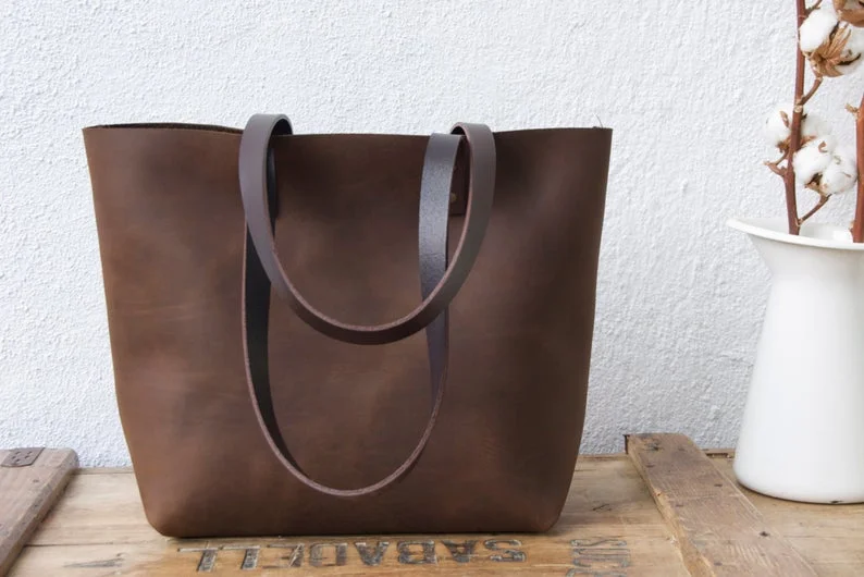 distressed leather tote