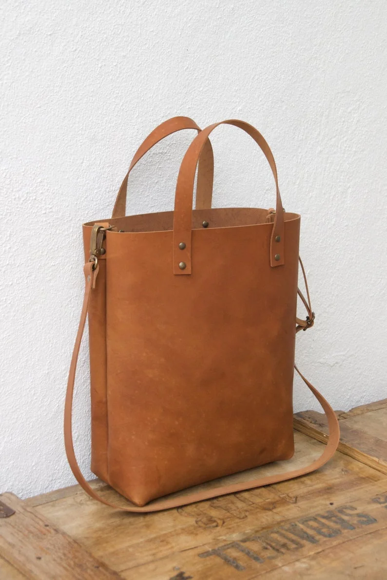 camel leather tote