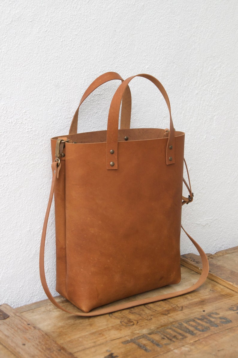 Cap Sa Sal bag. Camel leather tote bag with dark brown straps — Vermut  Atelier