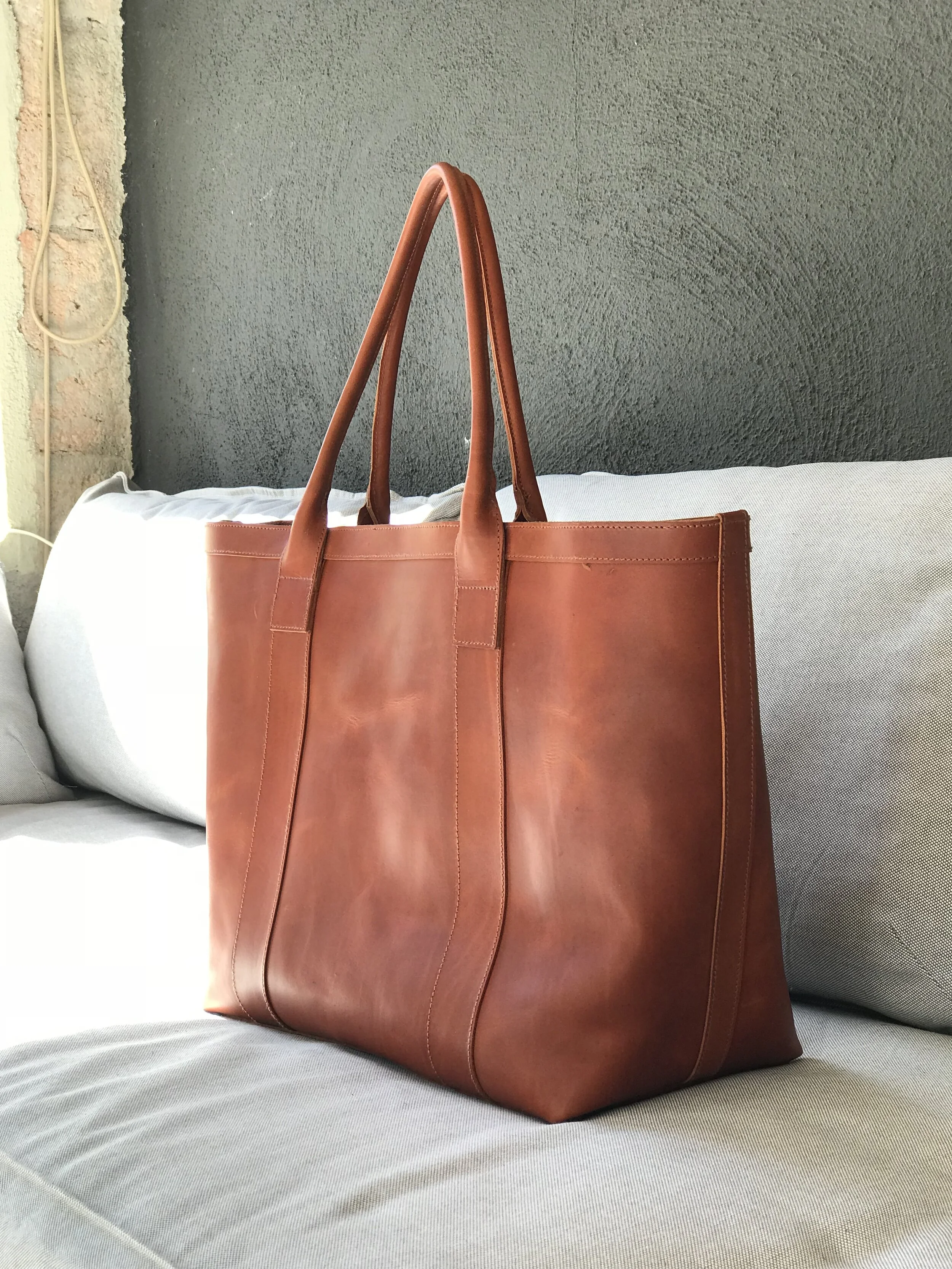 beige leather bag