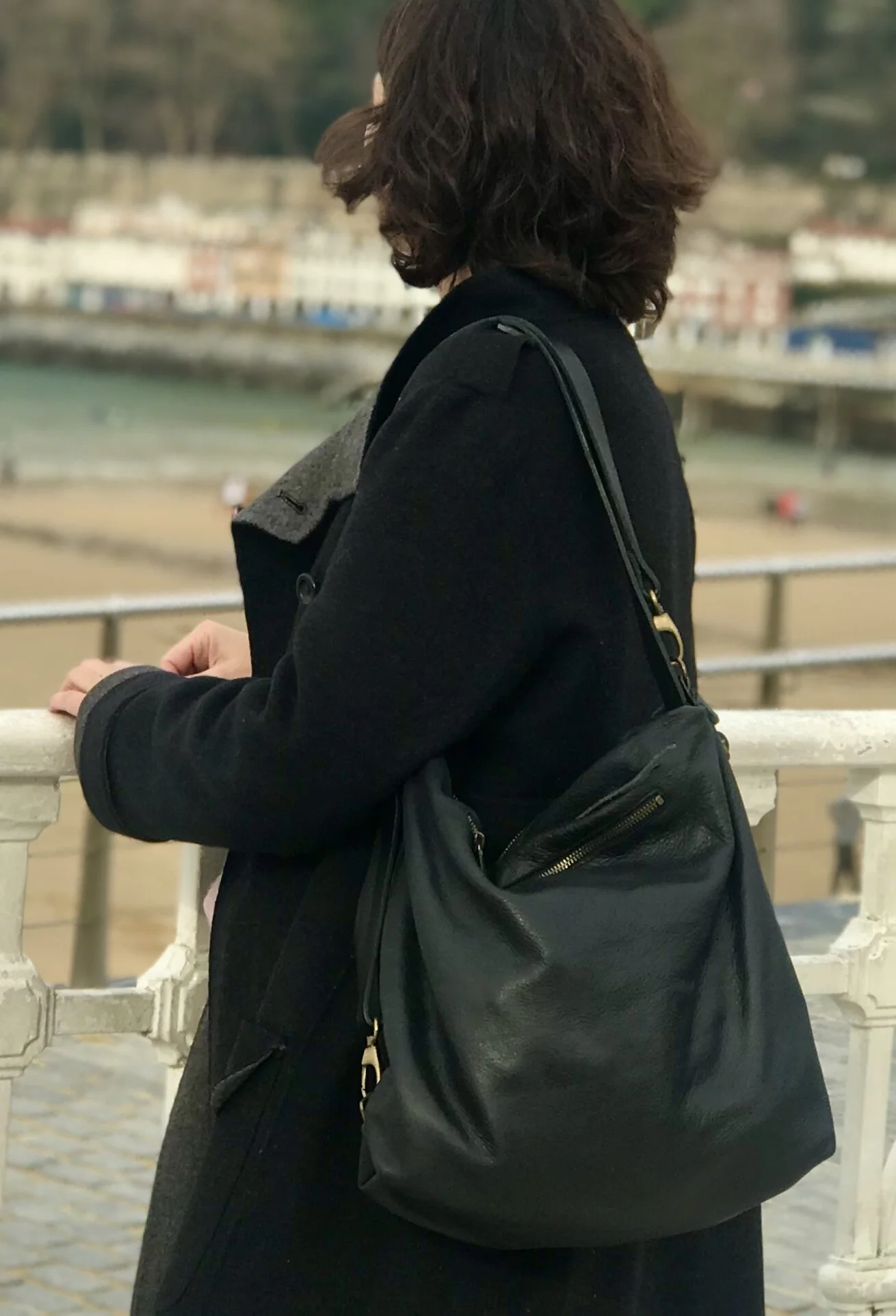 black leather convertible backpack