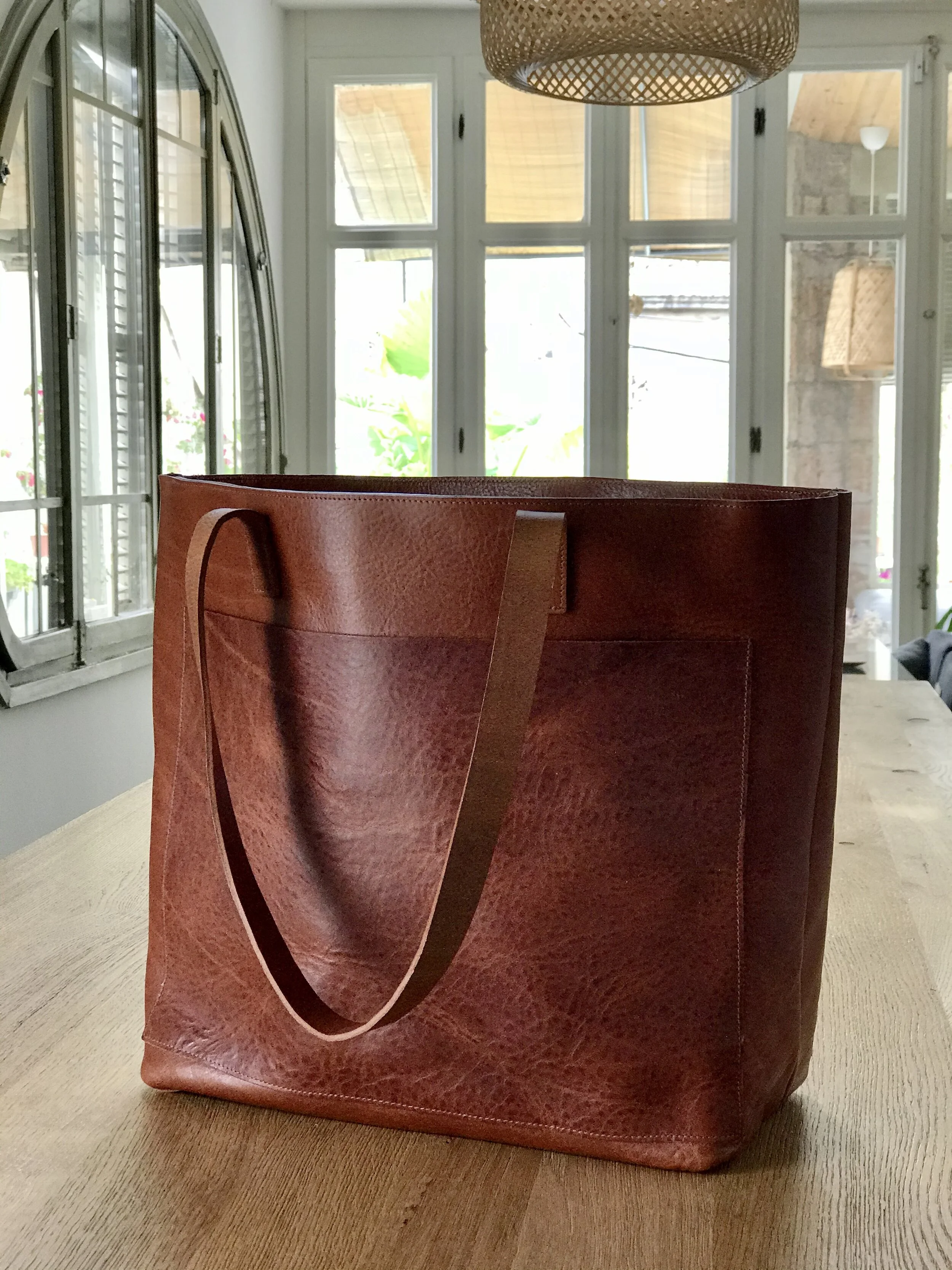 cognac leather tote