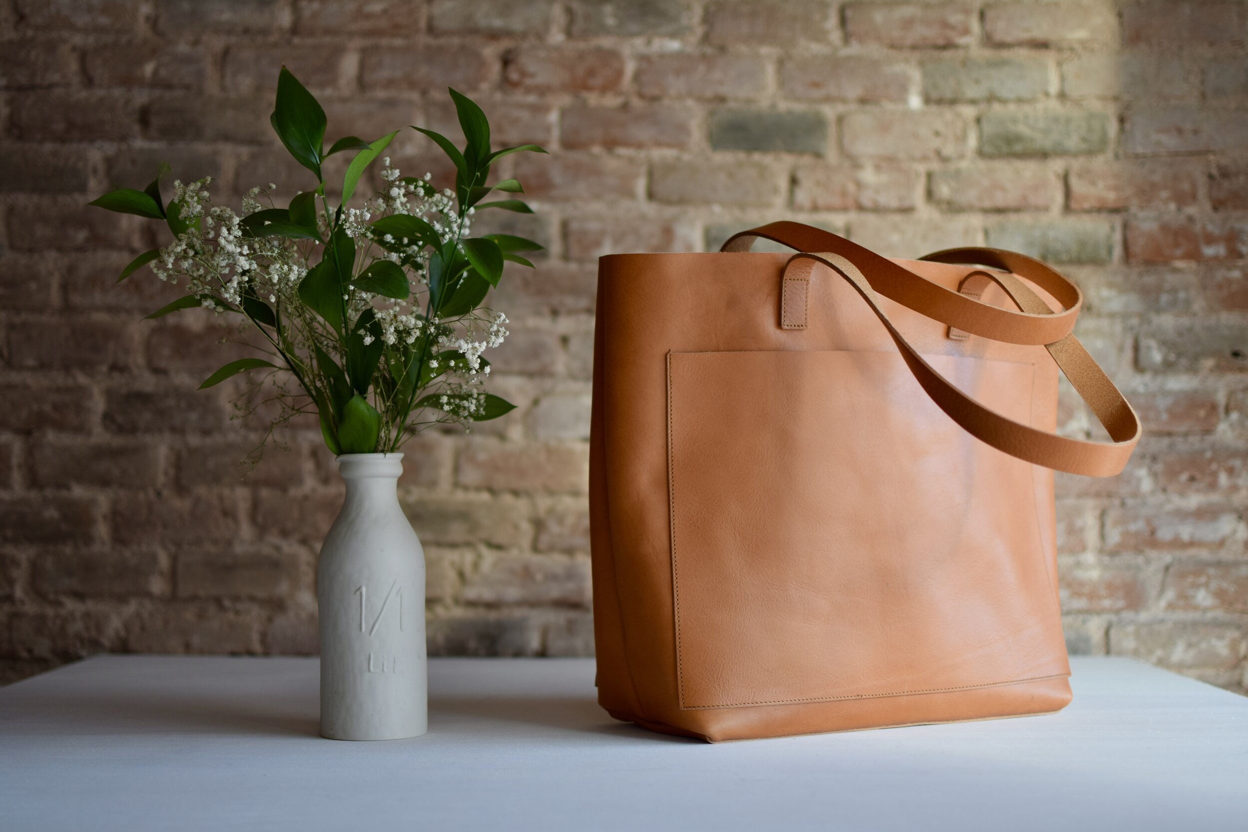 Oversized Camel leather bag with many outside pockets. Cap Sa Sal bag  collection — Vermut Atelier