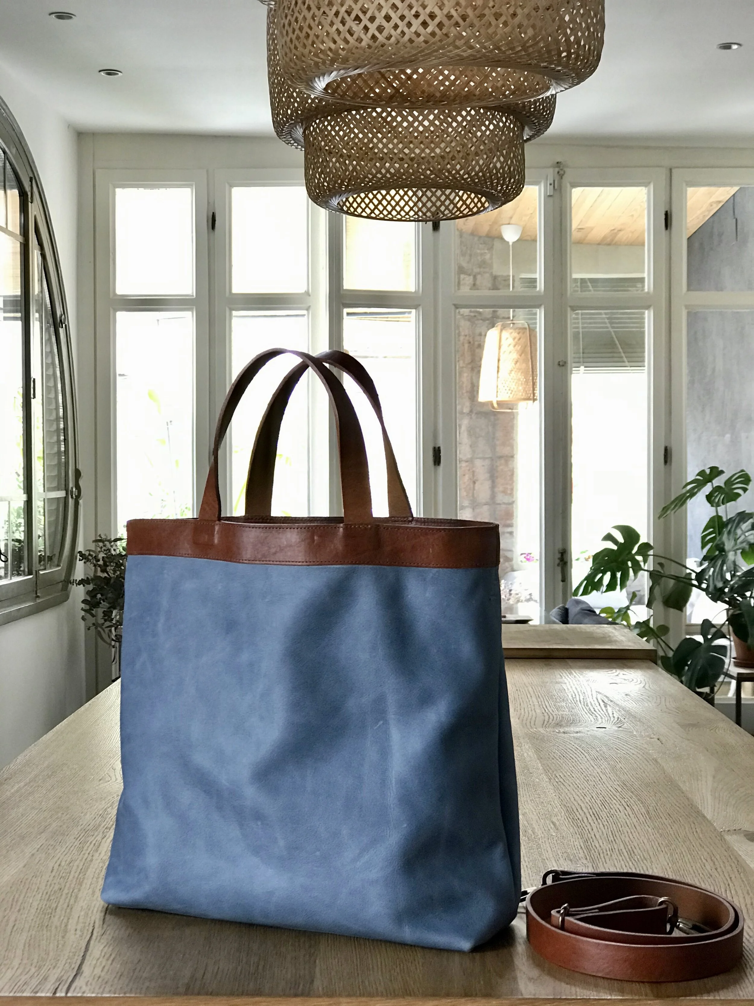 leather bag blue