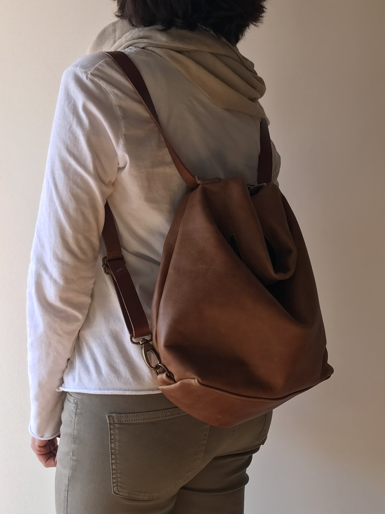 Convertible Backpack in light brown soft leather - Light brown 