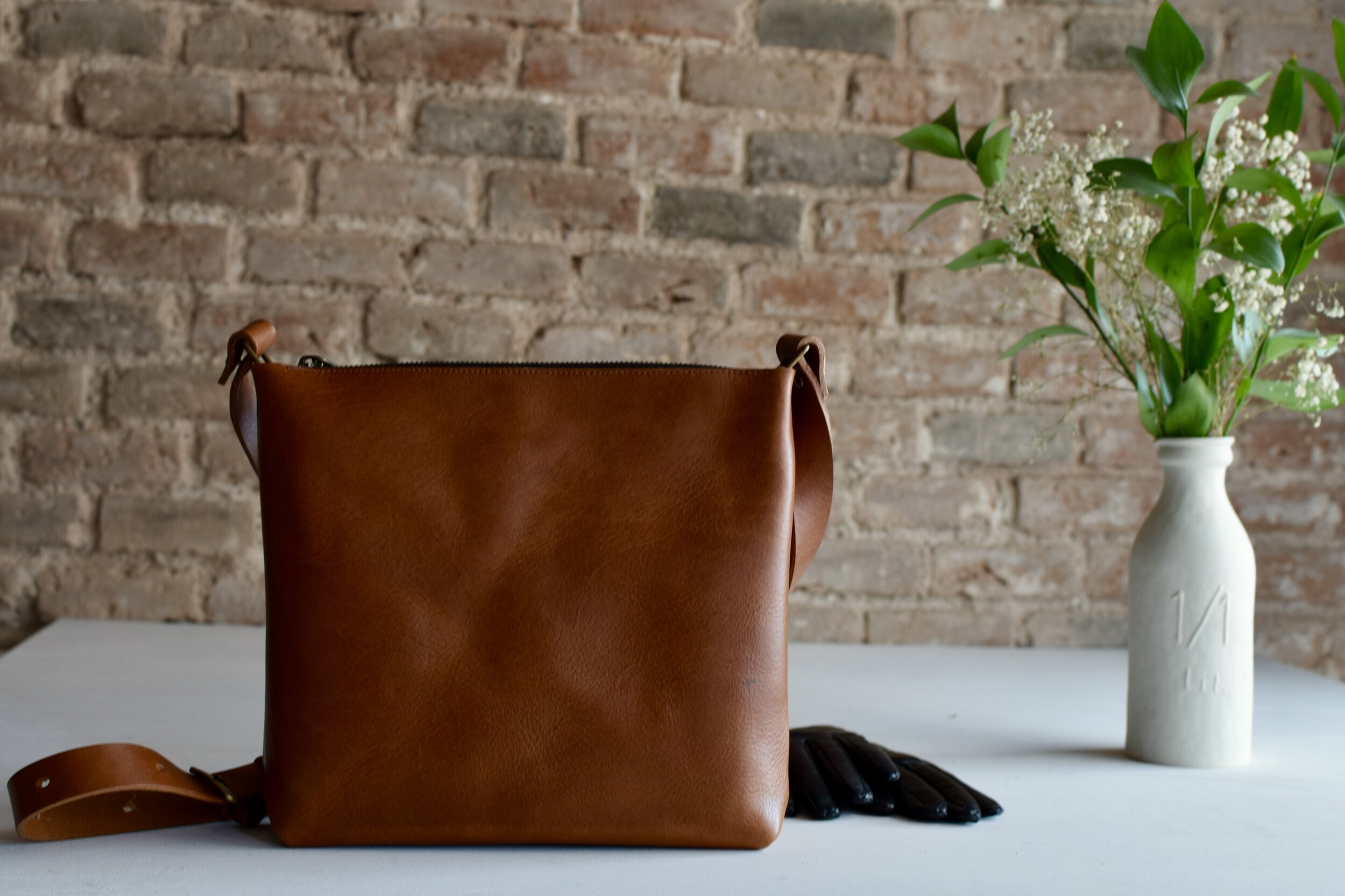 Oversized Camel leather bag with many outside pockets. Cap Sa Sal bag  collection — Vermut Atelier