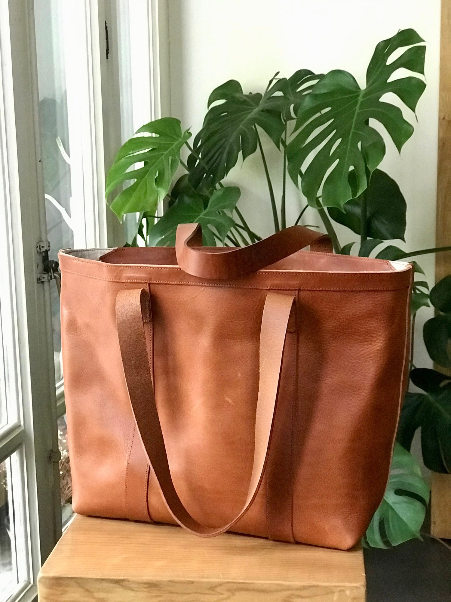 Oversize Cognac Brown Leather Tote Bag Shopper Bag Love 