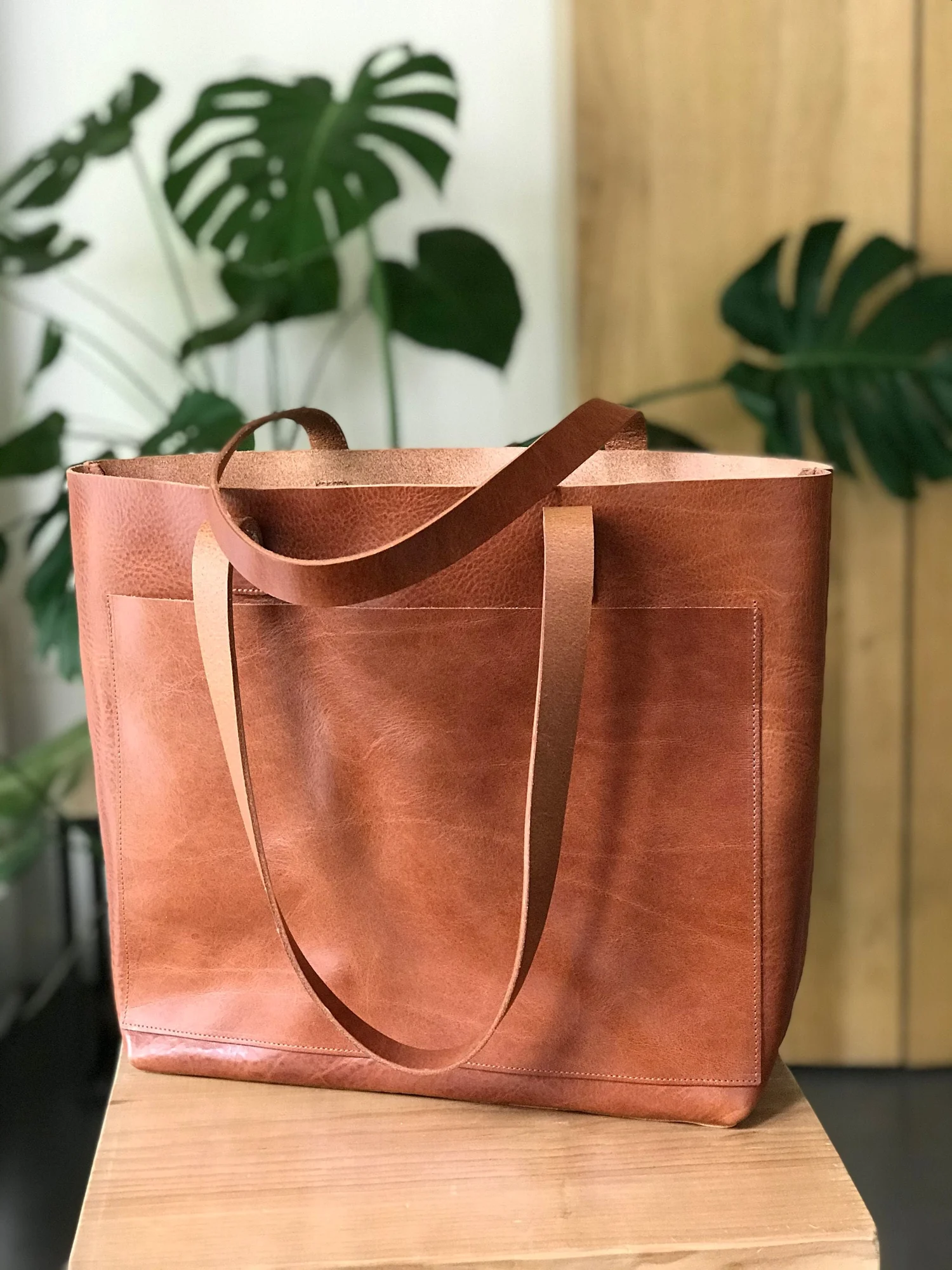 Handmade Leather Cognac Brown Leather Tote Backpack Hand Stitched Vintage Cognac Travel Leather Bag – Artihandmade main image 2