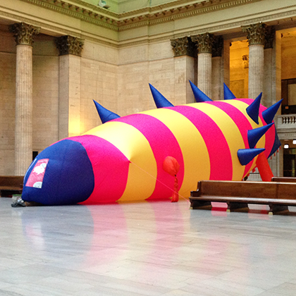 BLAH BLAH BLOB! Winner of Chicago's 2013 Activate Union Station placemaking competition, Blah Blah Blob! is an inflatable sculpture created from 300 yards of neon fabric. The interactive installation visually enlivens it surroundings, but also invites people to explore within. Several activities have been programmed inside the mobile space, including parties, group yoga, and music performances. Project partners included CUDC and Latent Design. Learn more