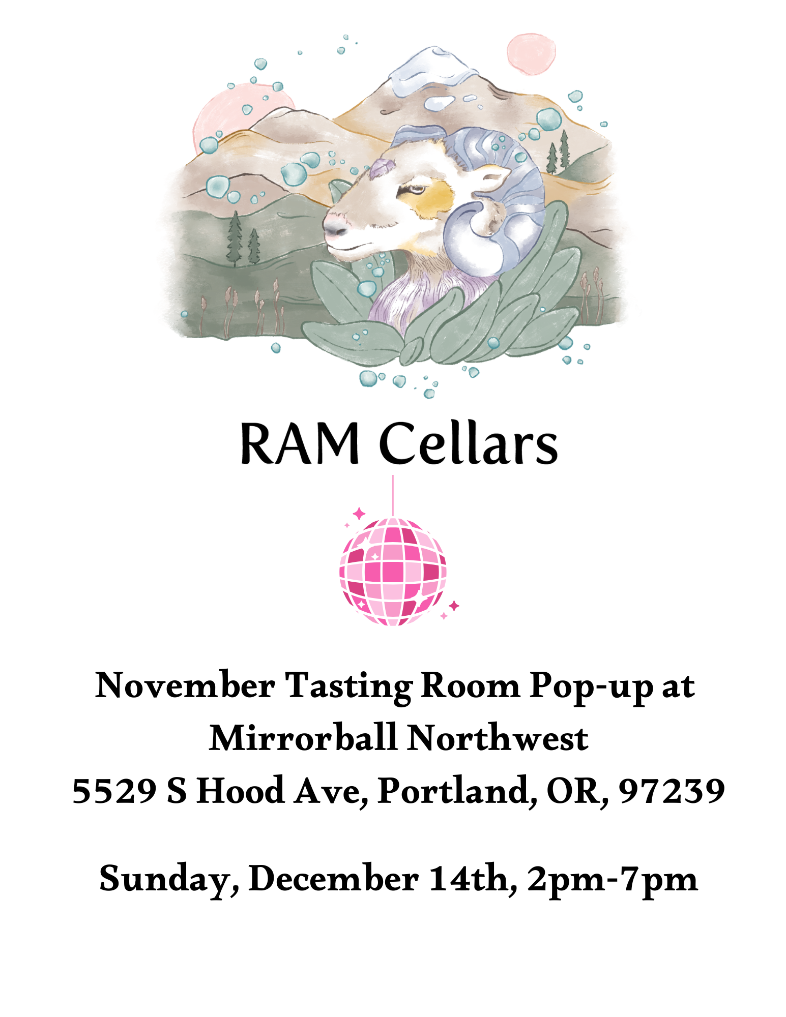 RAM Cellars Pop-up Tasting room residency at Mirrorball Northwest, December 14th, 2025