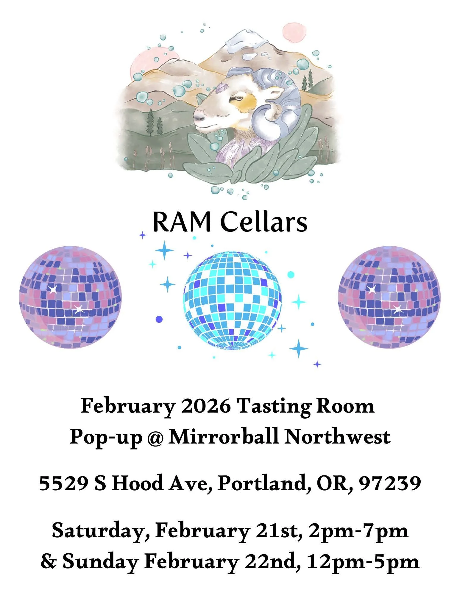 RAM Cellars Pop-up Tasting Room Residency at Mirrorball Northwest, February 21st, 2026