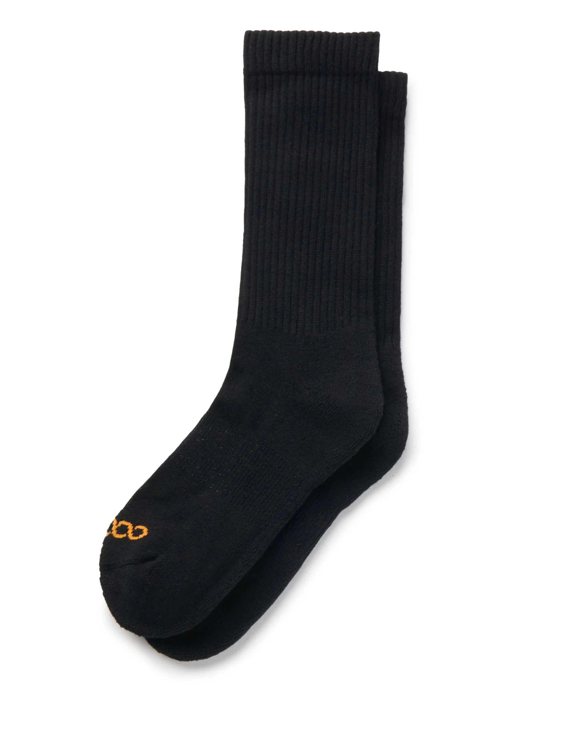 Black crew-length performance socks by Agogo Active with ribbed support and breathable cushioned comfort.
