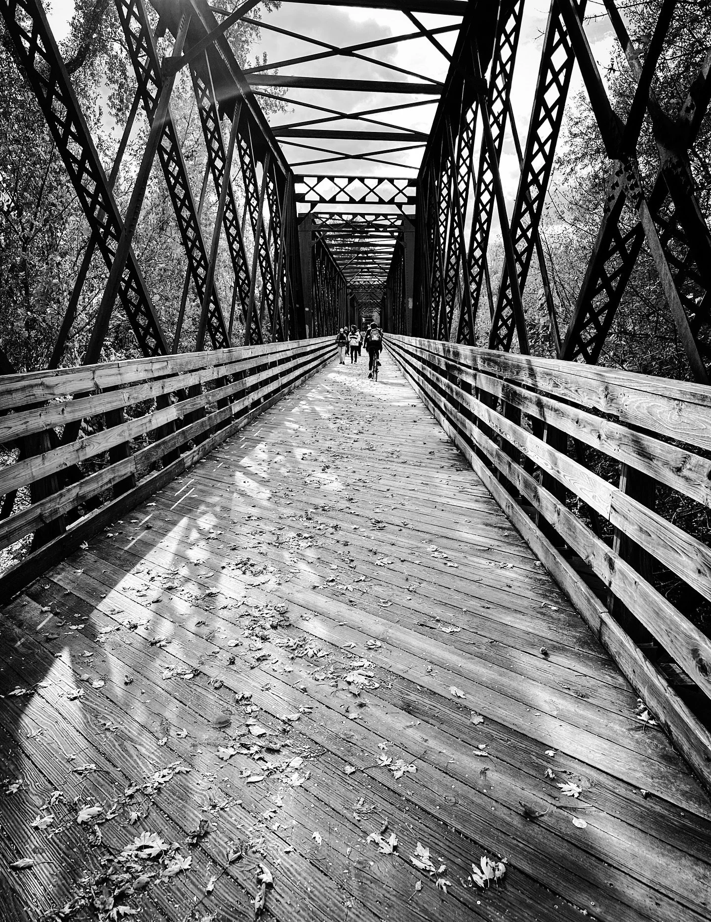 Bike bridge, fall shadows #shadows #fallvibes #blackandwhite #blackandwhitephotography #bridge #architecture #bridge #streetphotography #streetphotos