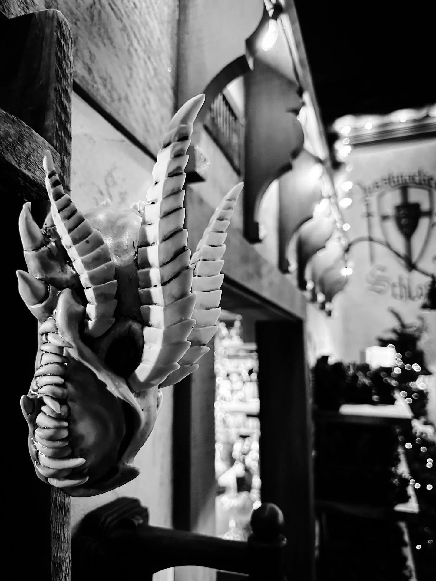Dark, moody Christmas village scenes #christmasiscoming #blackandwhite #blackandwhitephotography #christmasdecor #dark #moody #mysterious