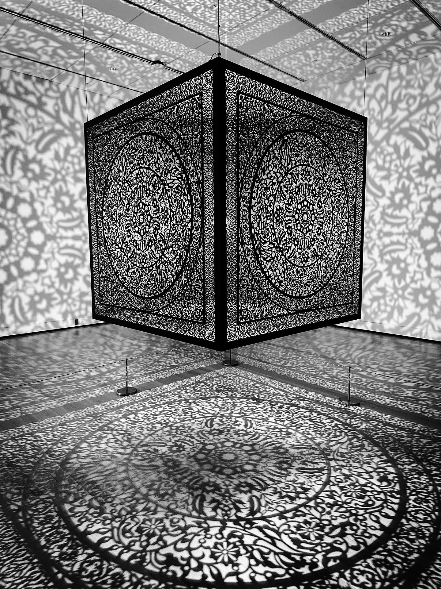 Anila Quayyum Agha- &ldquo;All the Flowers Are for Me&rdquo; installation @peabodyessex #art #artinstallation #blackandwhitephotography #blackandwhite #artmuseum #muse