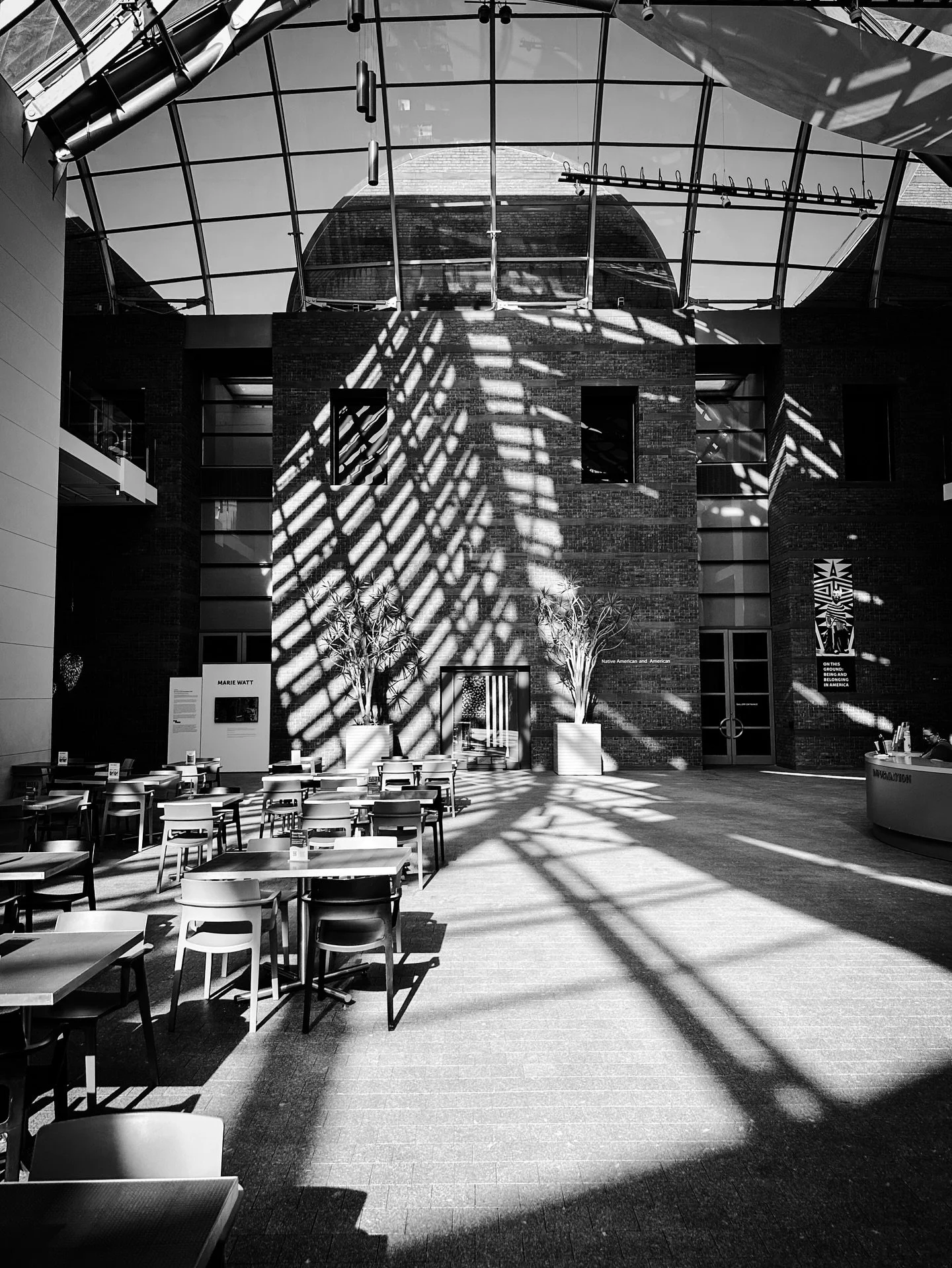 @peabodyessex shadows &amp; light #architecture #blackandwhite #blackandwhitephotography #museum #artmuseum #cafe