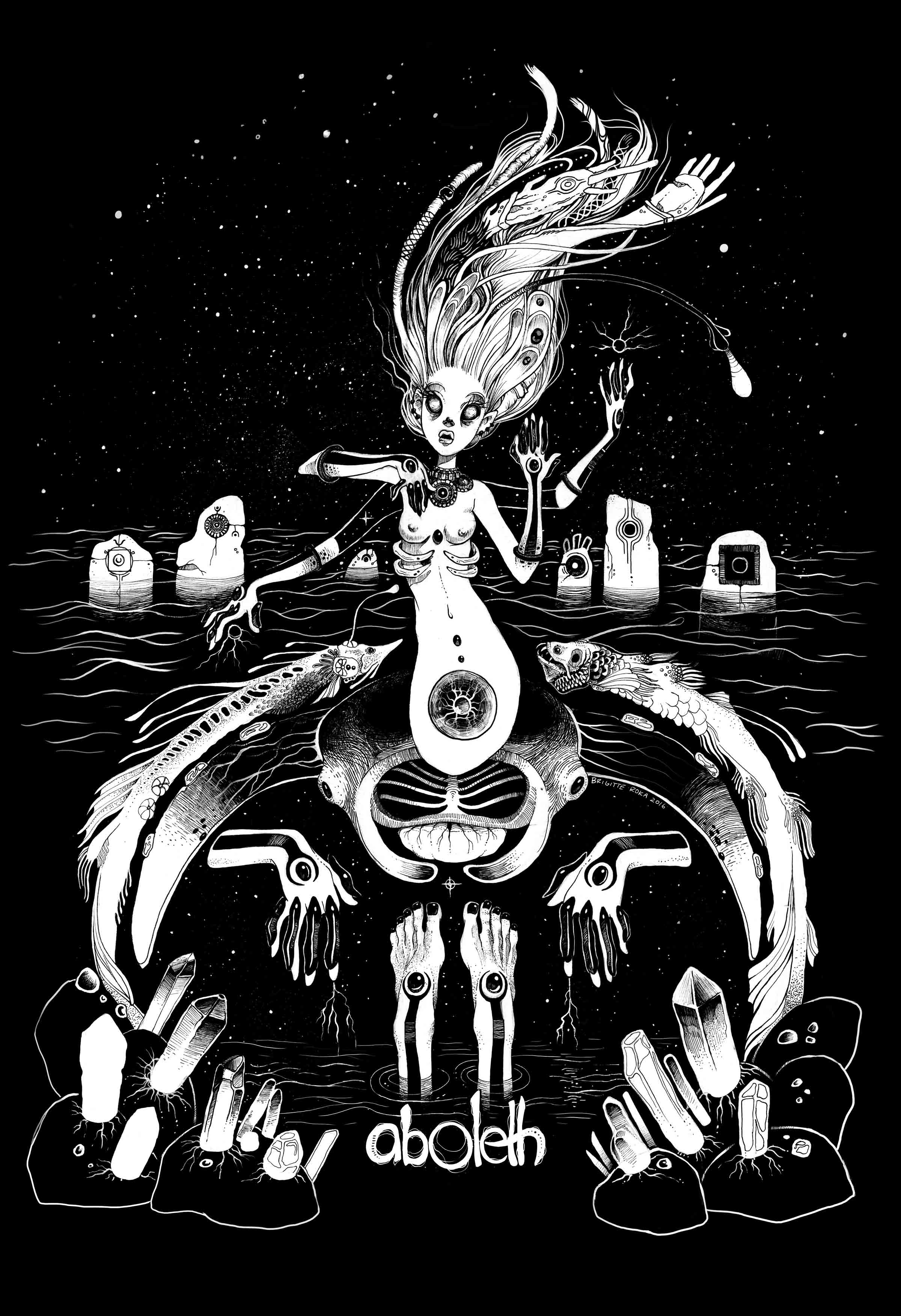 Sea Witch | Used as shirt design for Aboleth | Pen and Ink on paper | 2016
