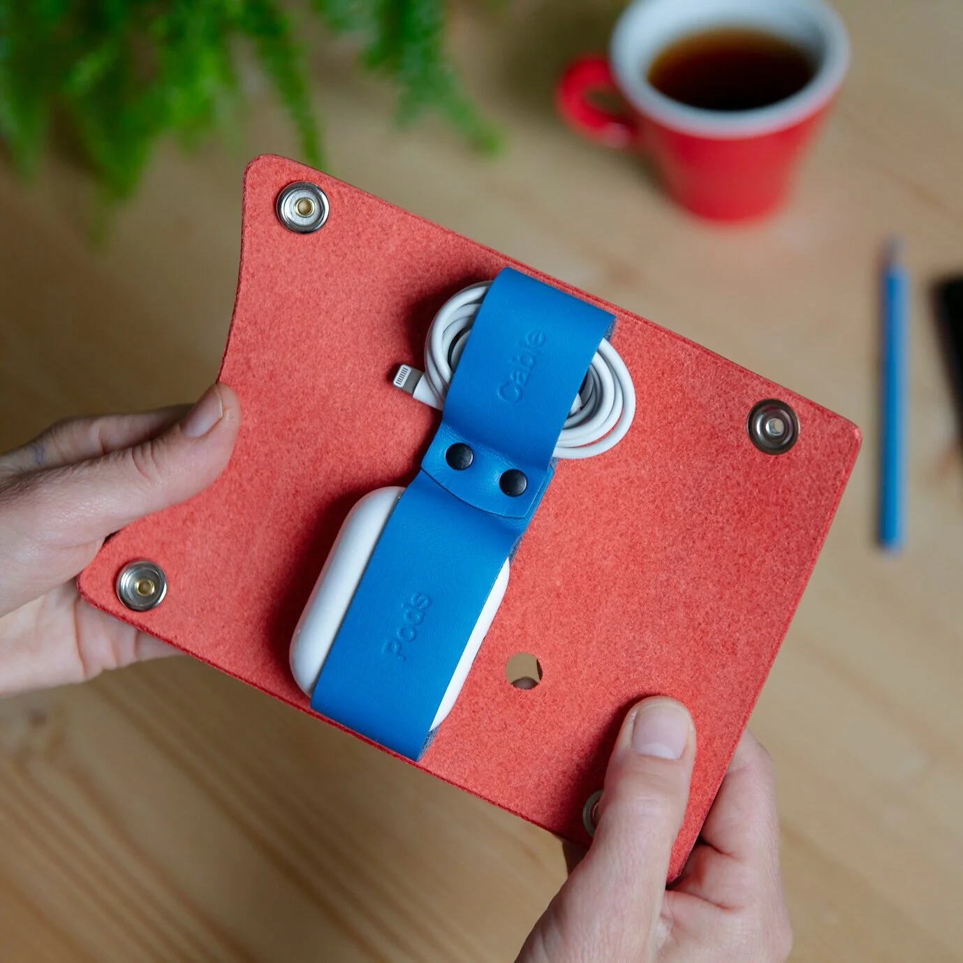 Red and azure Airpods pro leather case by Johny Todd