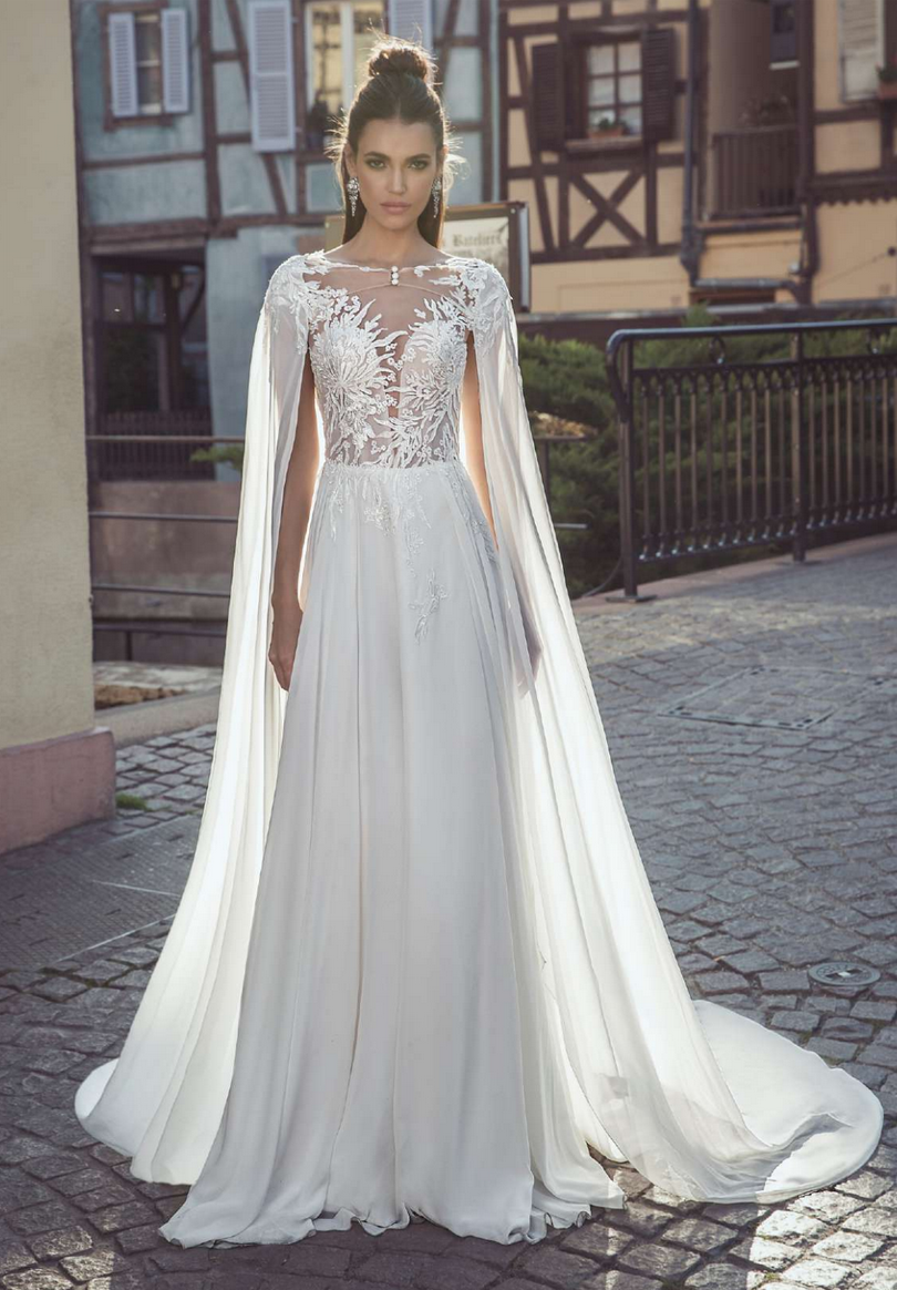 fit and flare with sleeves wedding dress Sleeved Lace Long Fit & Flare Wedding Dress main image 0