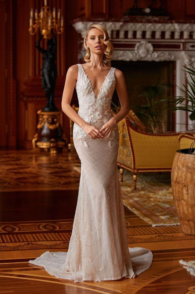 Ladivine CD977W Long Sleeve Lace Fit & Flare Wedding Dress V Neck Brid –  Glass Slipper Formals
