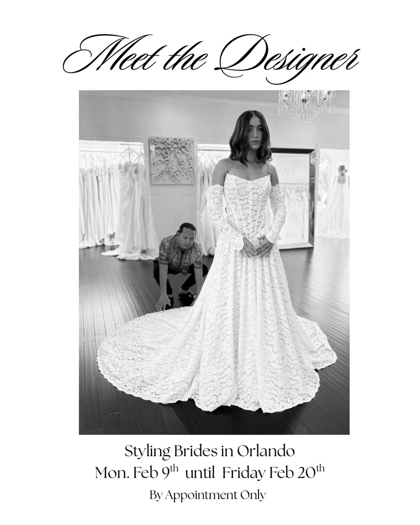 Meet the designer ✨
We&rsquo;re welcoming Sonthai in-studio, styling brides in Orlando from Monday, February 9th through Friday, February 20th.
During this time, brides will have the opportunity to work closely with the designer, explore custom gown 
