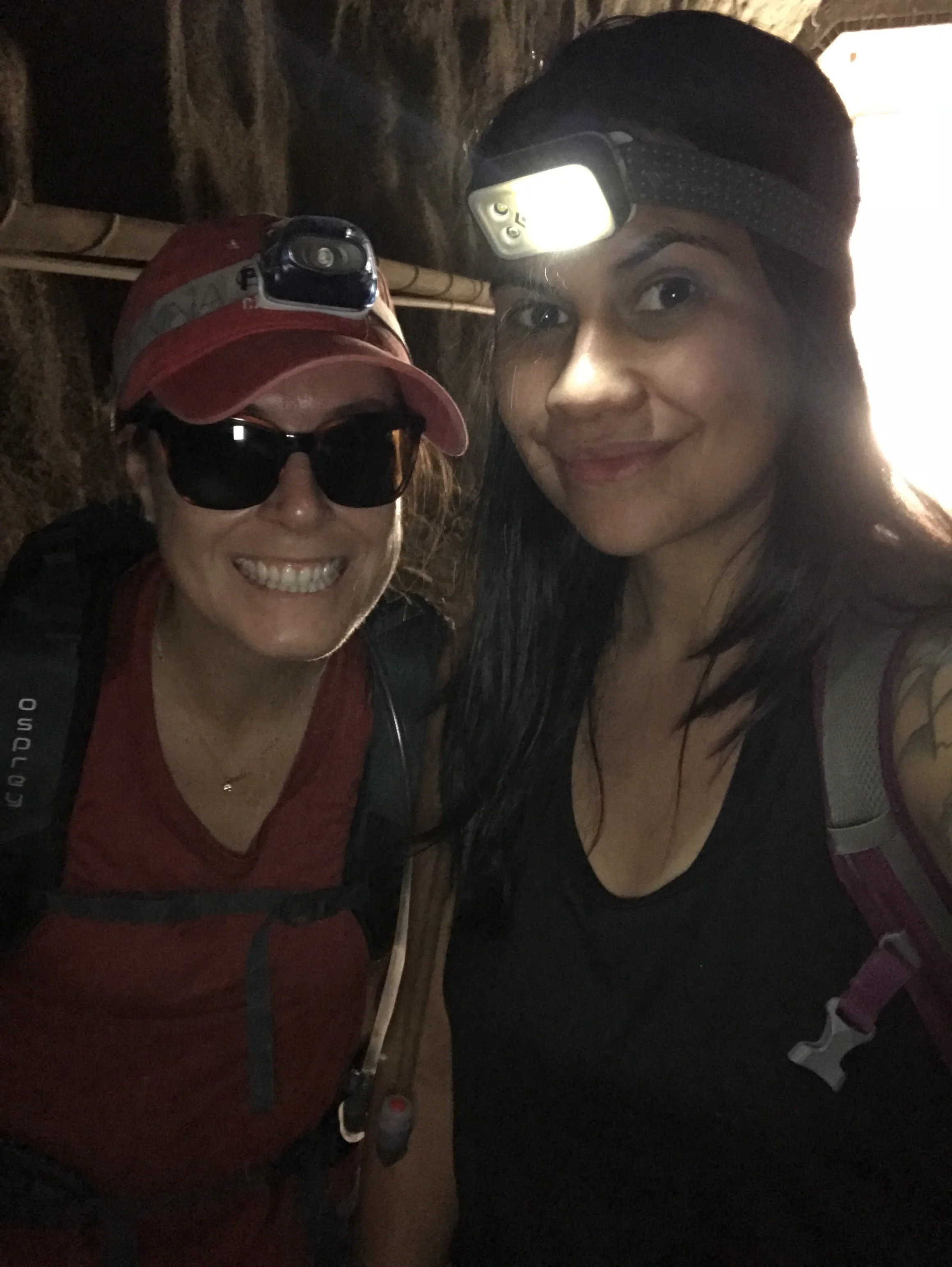 Goat Canyon Trestles. Hiking through one of the long tunnels, headlamps (and apparently sunglasses) were needed 