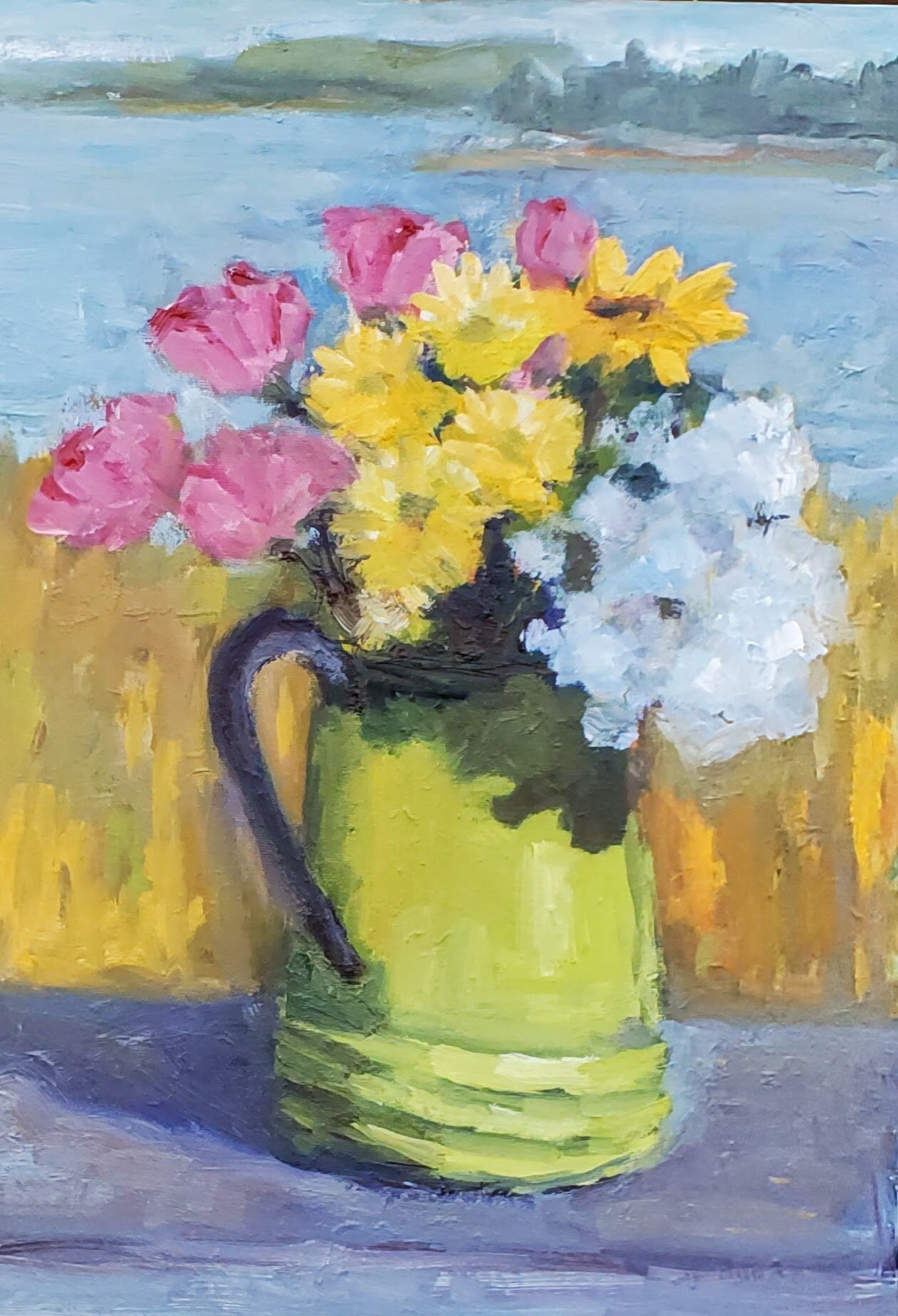 Flowers in Green Pitcher, 11"x14", Oil