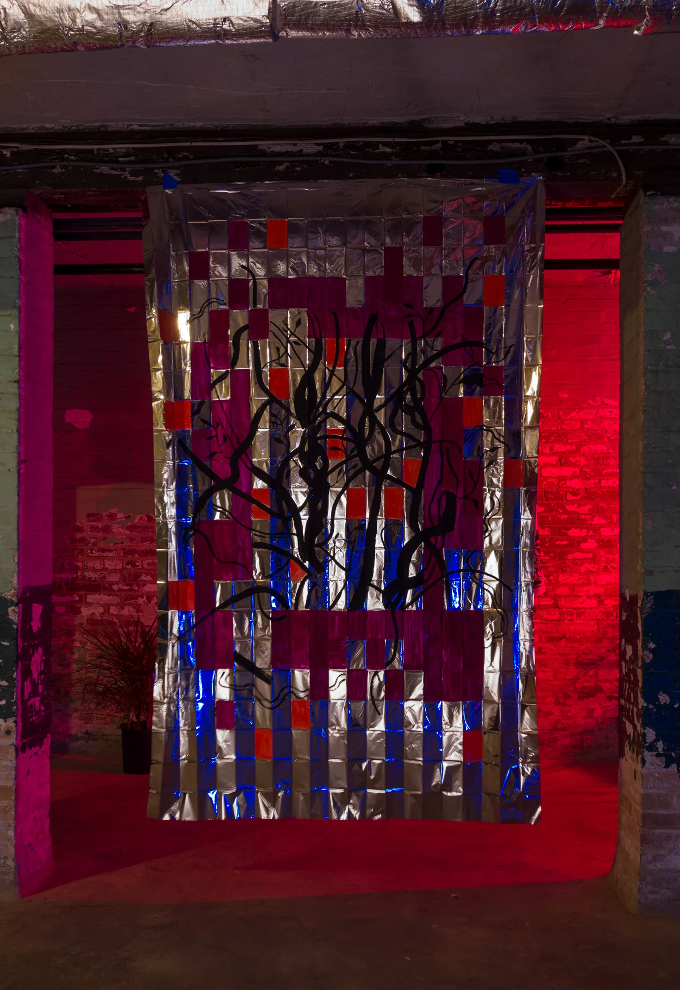 Caapi (Ayahuasca), 2017 Acrylic and flash paint on thermal mylar blanket 84 x 52