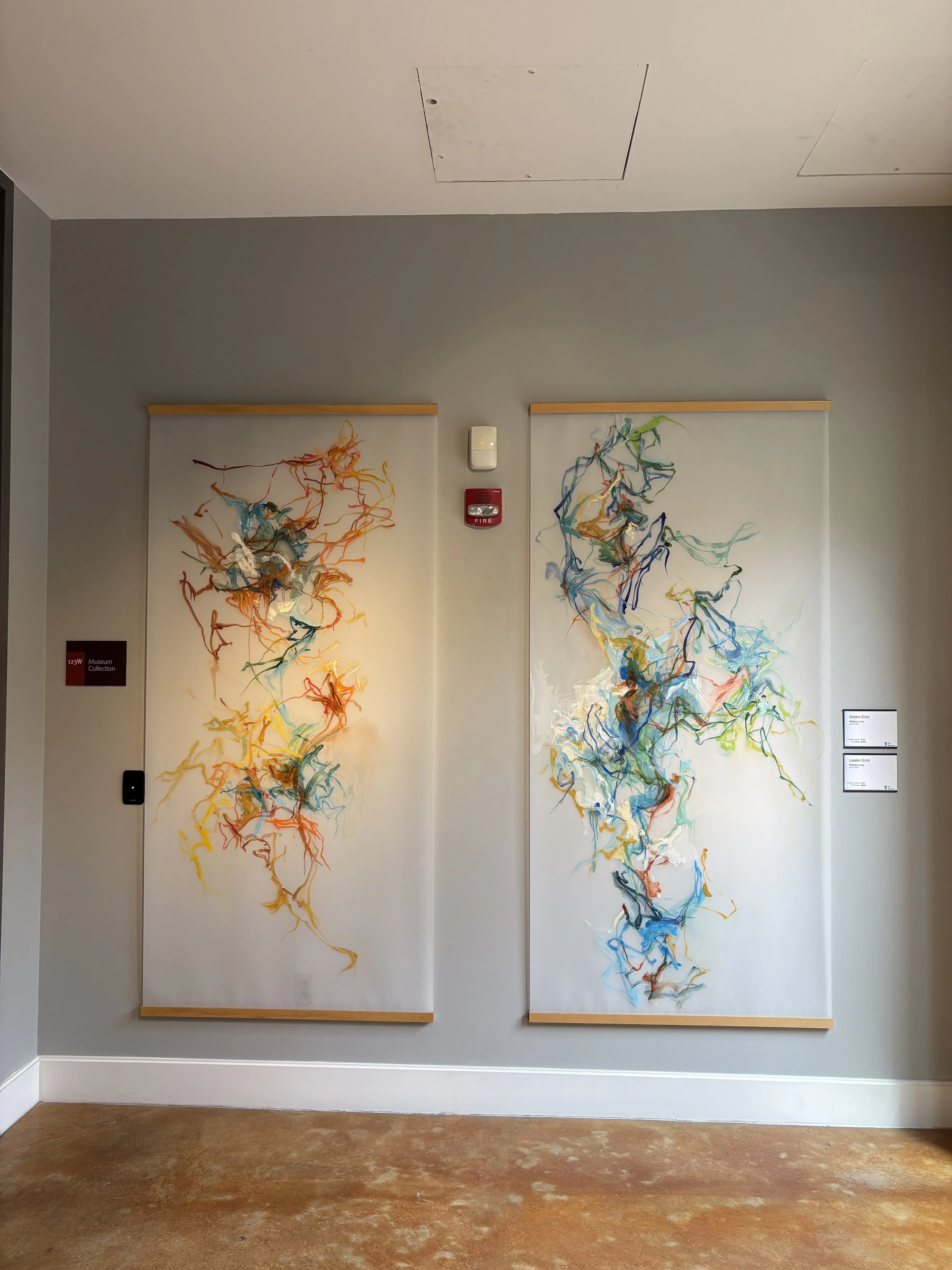 Golden and Leaden Echo, 2025, oil/mylar 84x 40", Northwest Museum of Arts and Culture