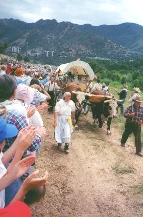 Made July 24, 1997 at Place State Park, Salt Lake City, Utah. Another Ox Team. Photograph by Steve Berlin. This ox team pulls a wagon made in Germany and shipped to Salt Lake City for the last portion of the trip.