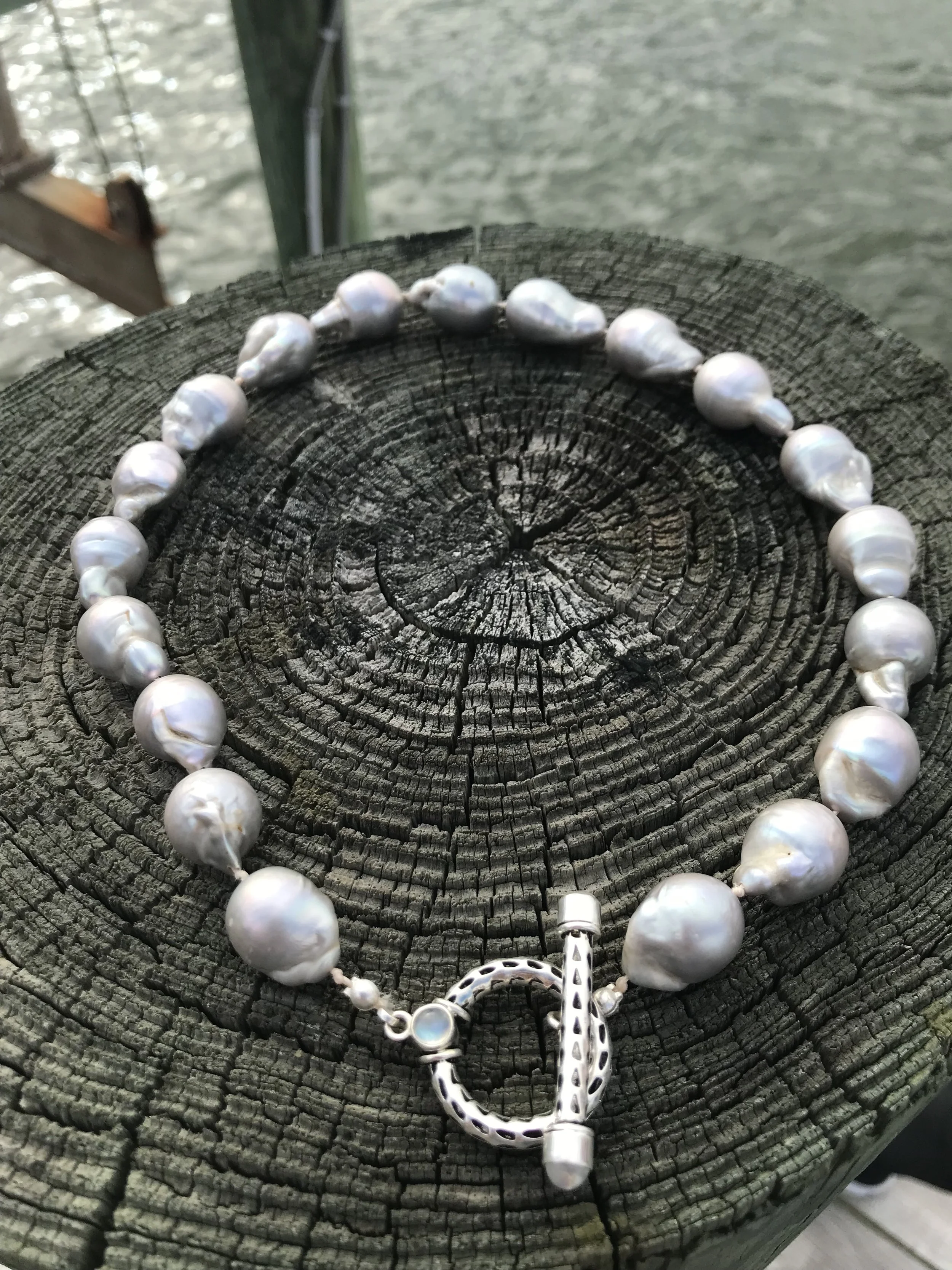 20”Large silver/gray Baroque pearl necklace