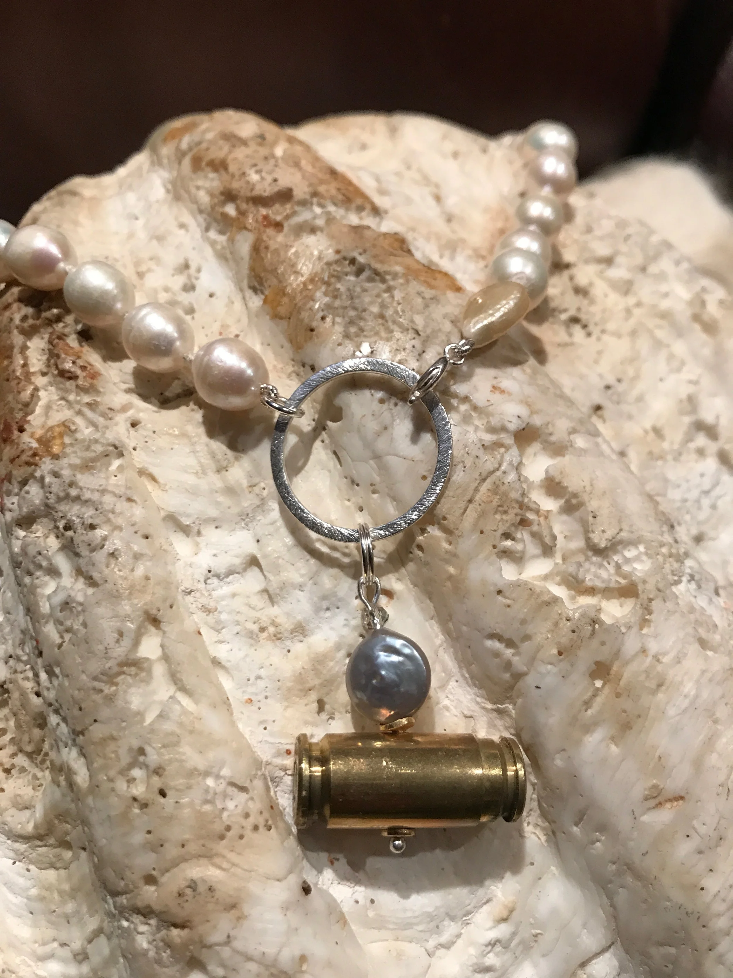 Natural freshwater pearl necklace with small bullet pendant