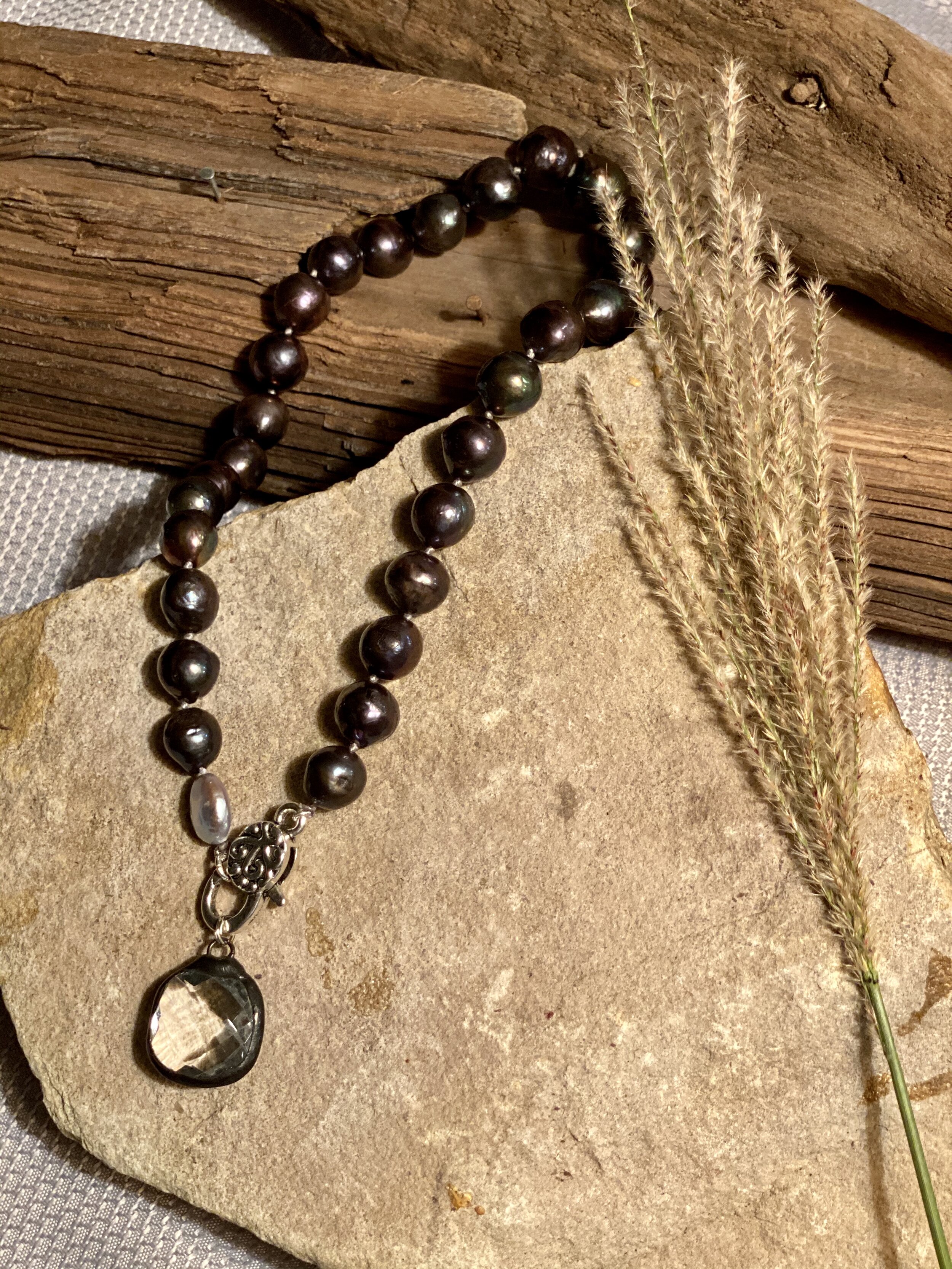 19” Peacock colored Baroque freshwater pearl necklace