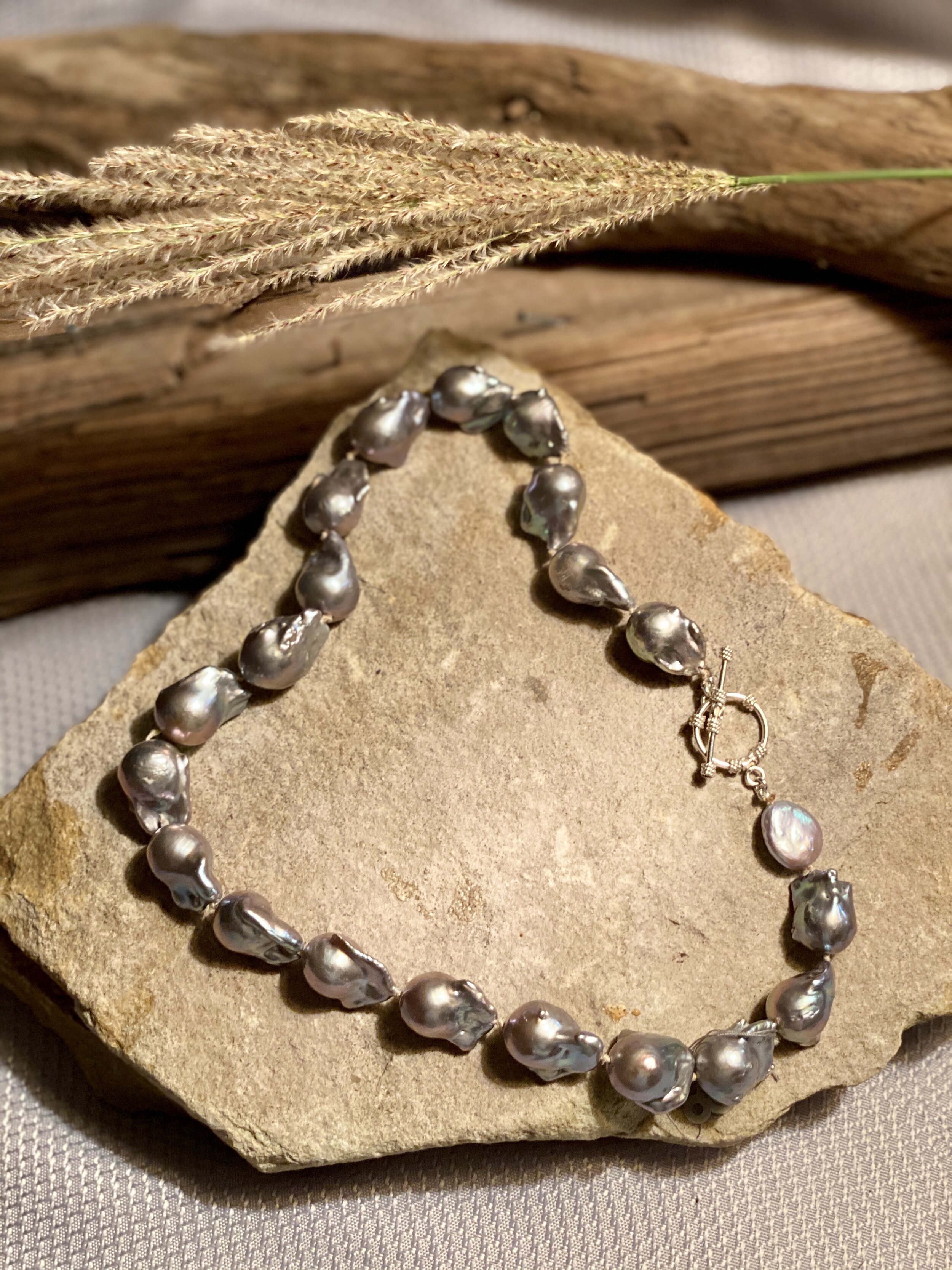 20” large Gray Baroque freshwater pearl necklace