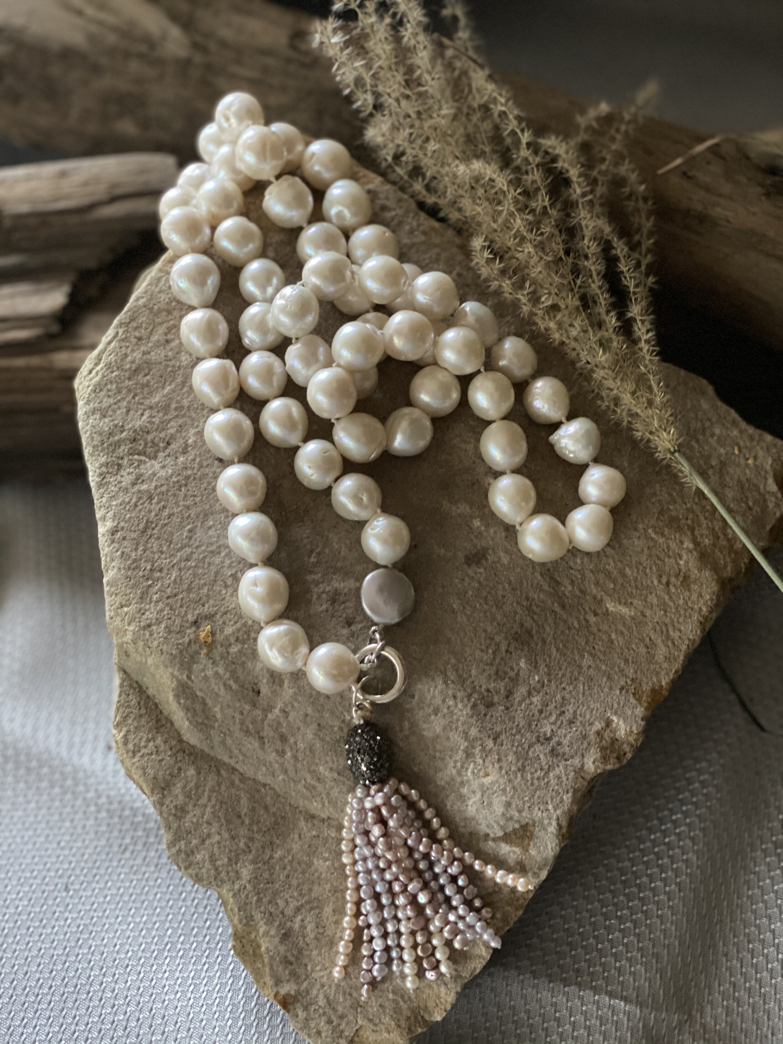 37” large rounded natural freshwater pearl necklace