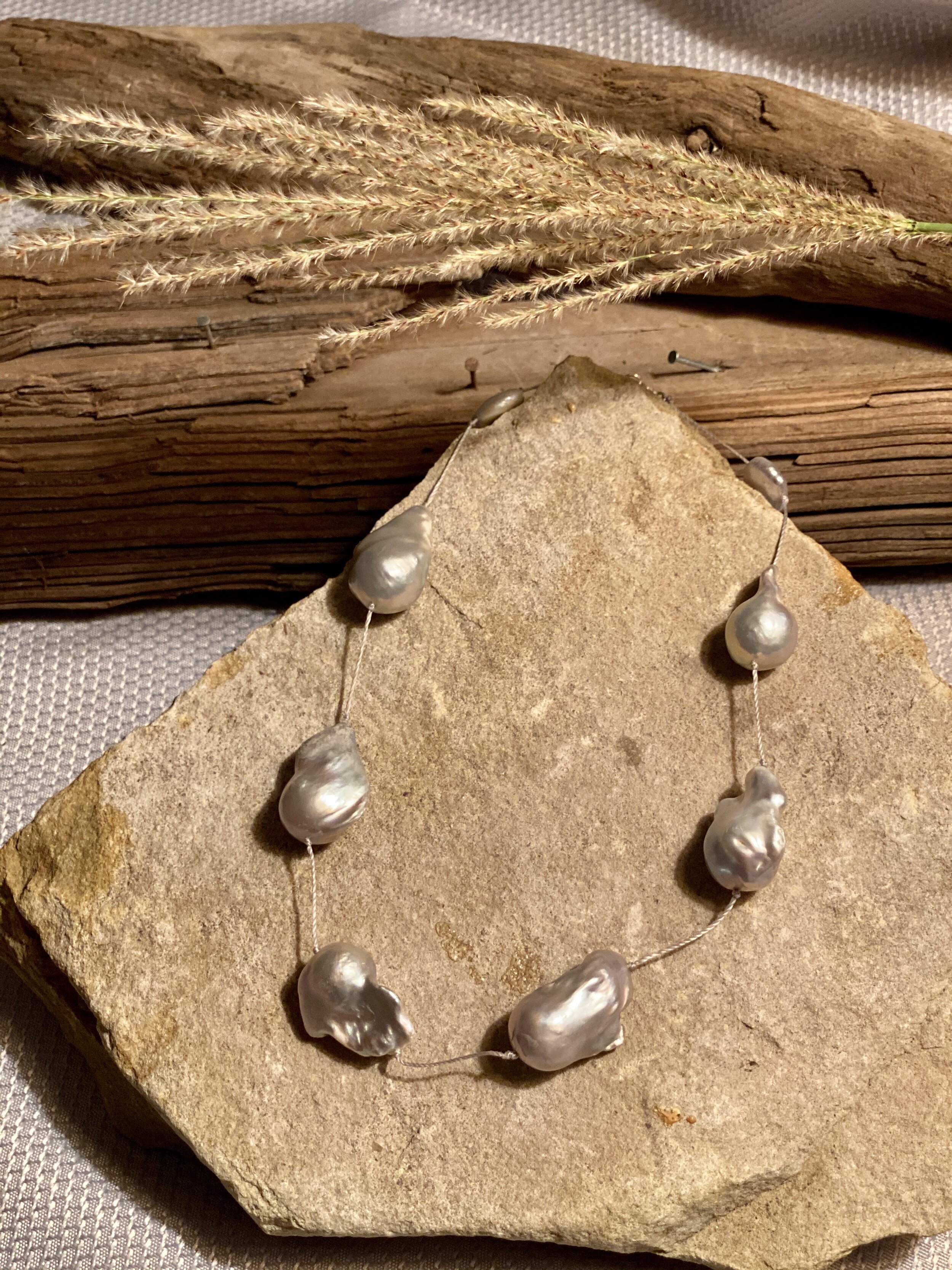 19” gray Baroque pearl “Tin Cup” style necklace 