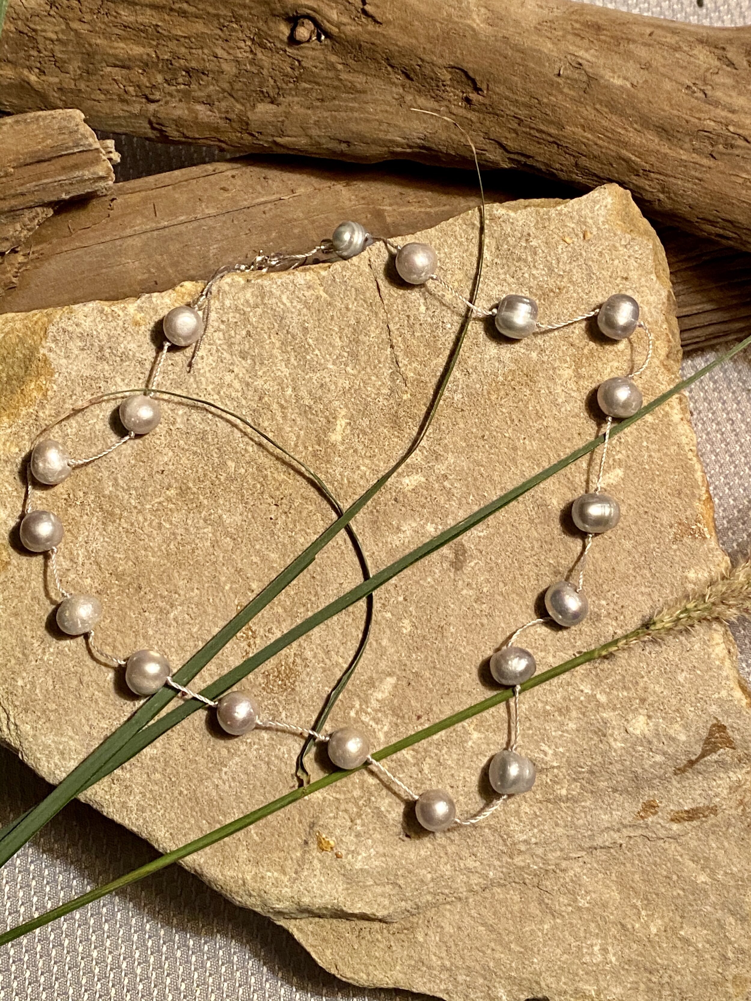 20” light gray freshwater pearl “tin cup” style necklace