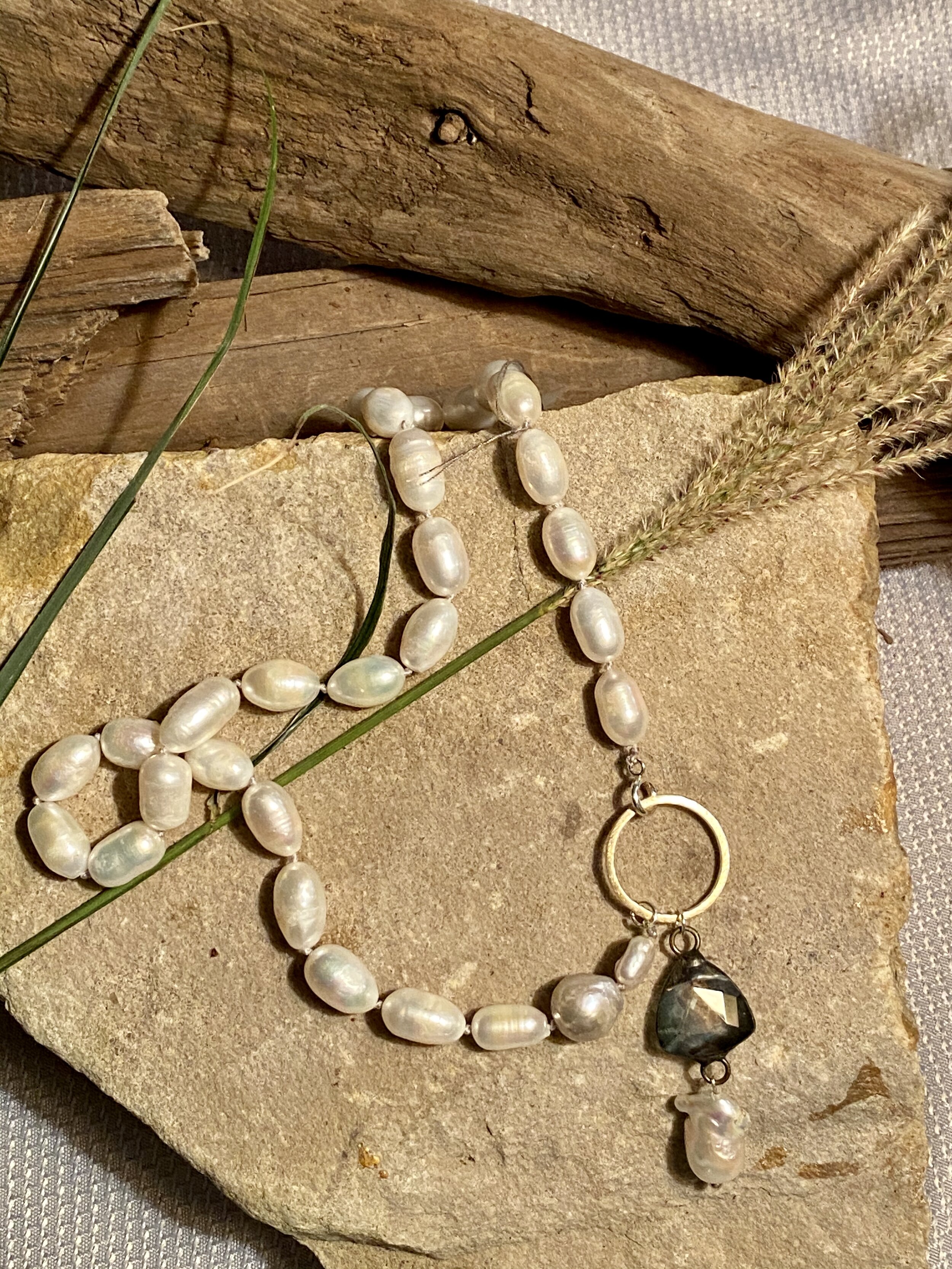 19.5” natural freshwater pearl necklace with baroque pearl enhancer