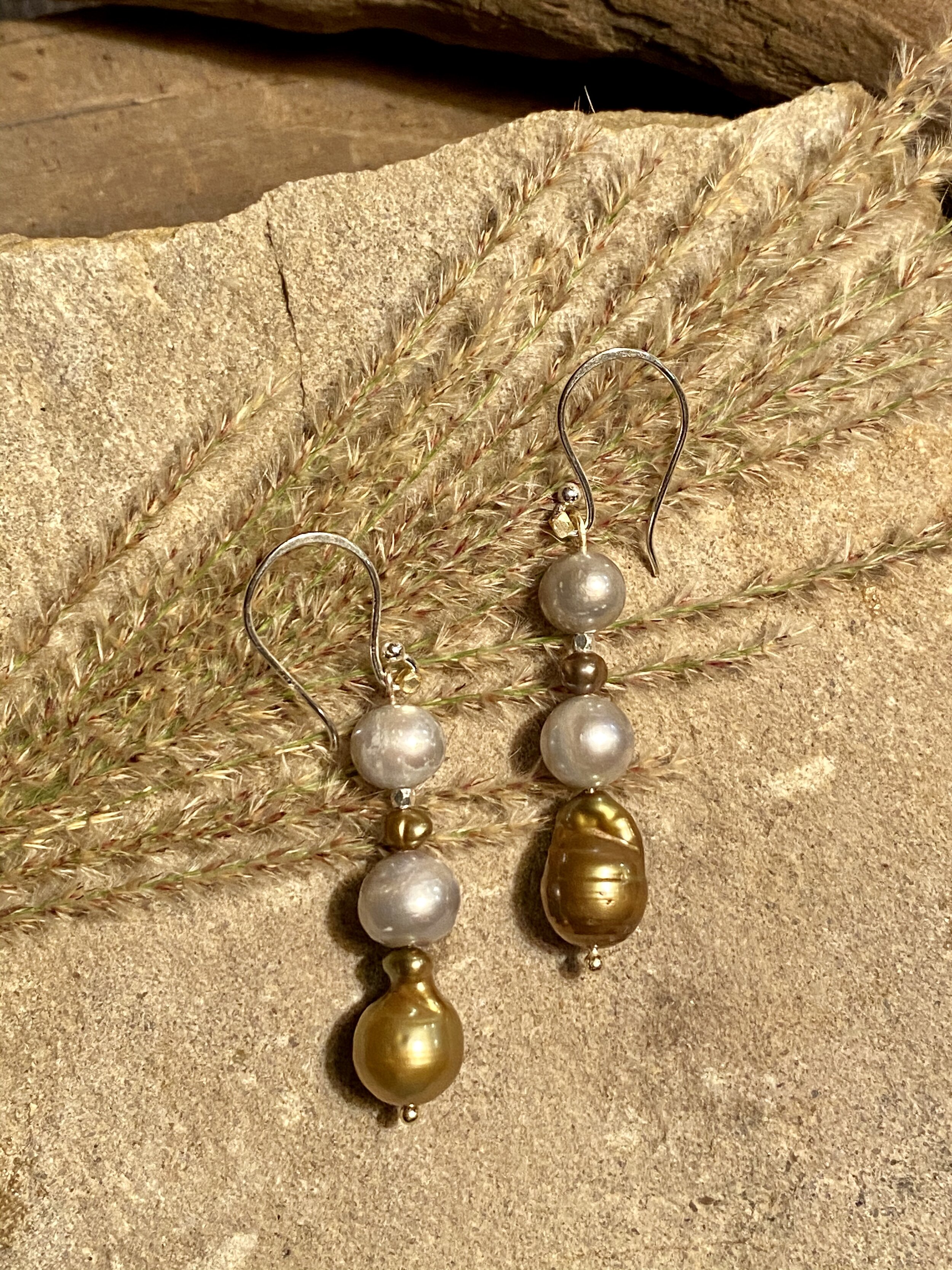 Natural freshwater and gold dyed freshwater pearl earrings 