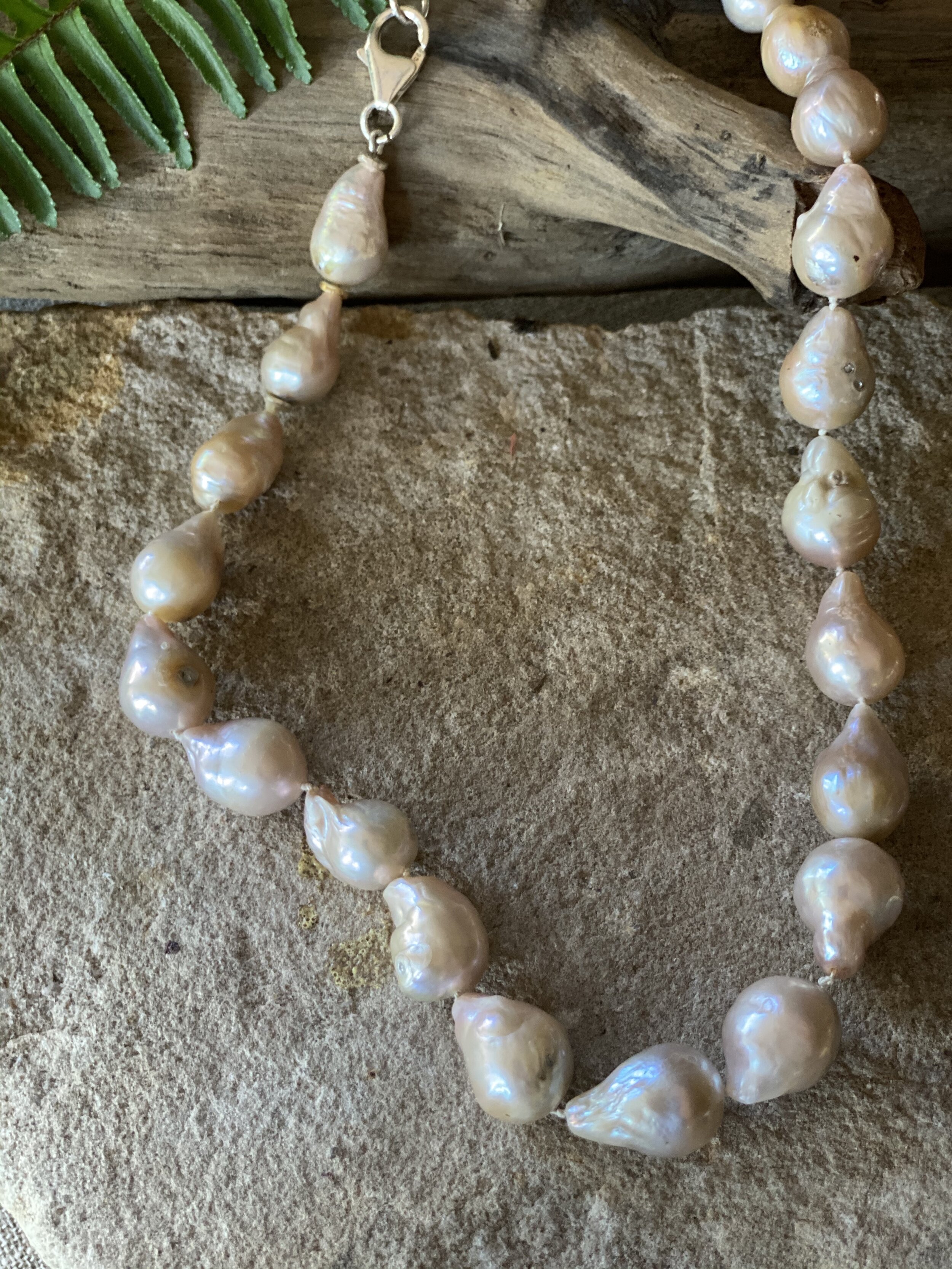 18” cream iridescent natural Baroque pearl necklace  