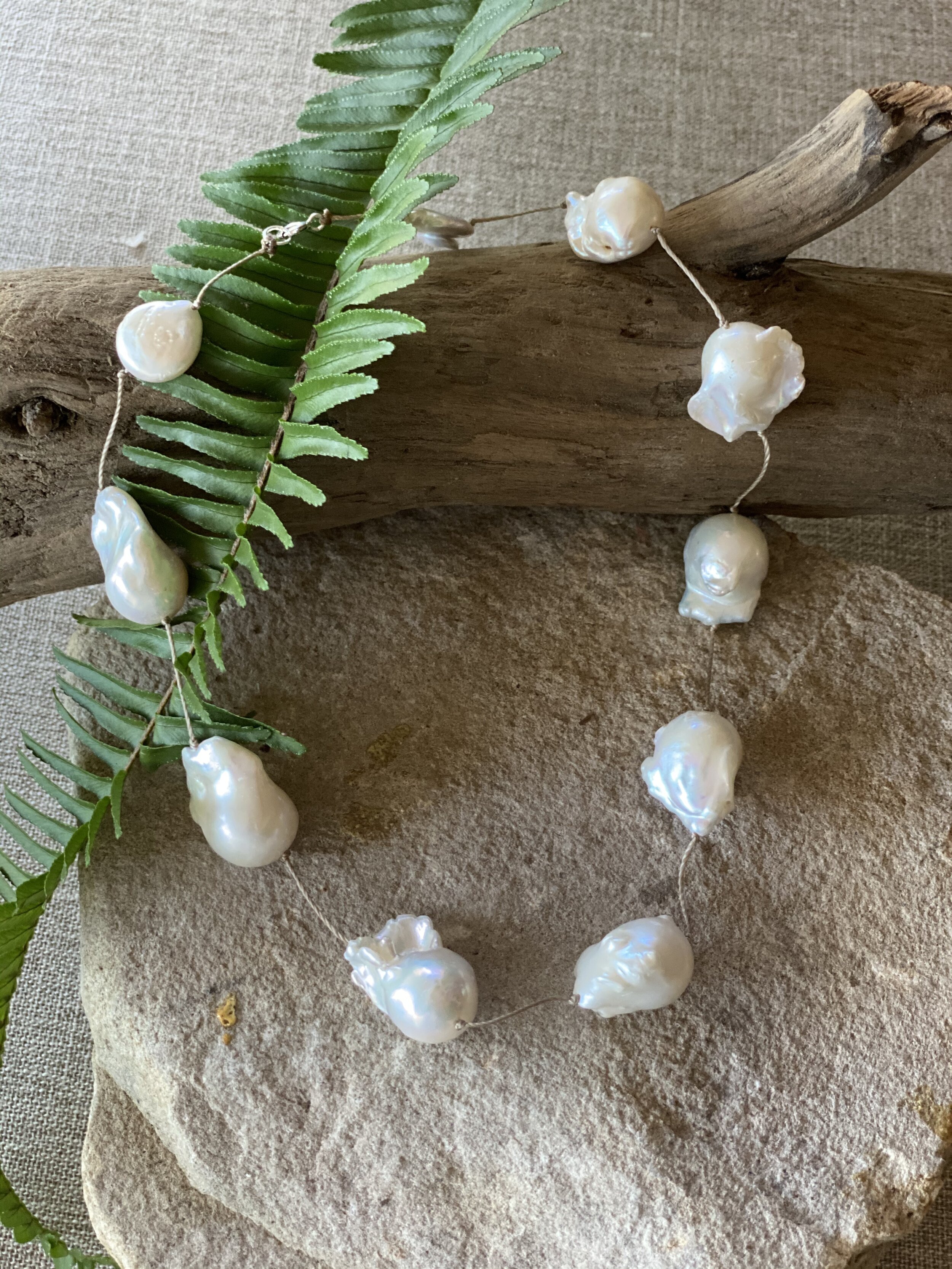 18” Large Natural Freshwater Baroque pearl “tin cup” style necklace