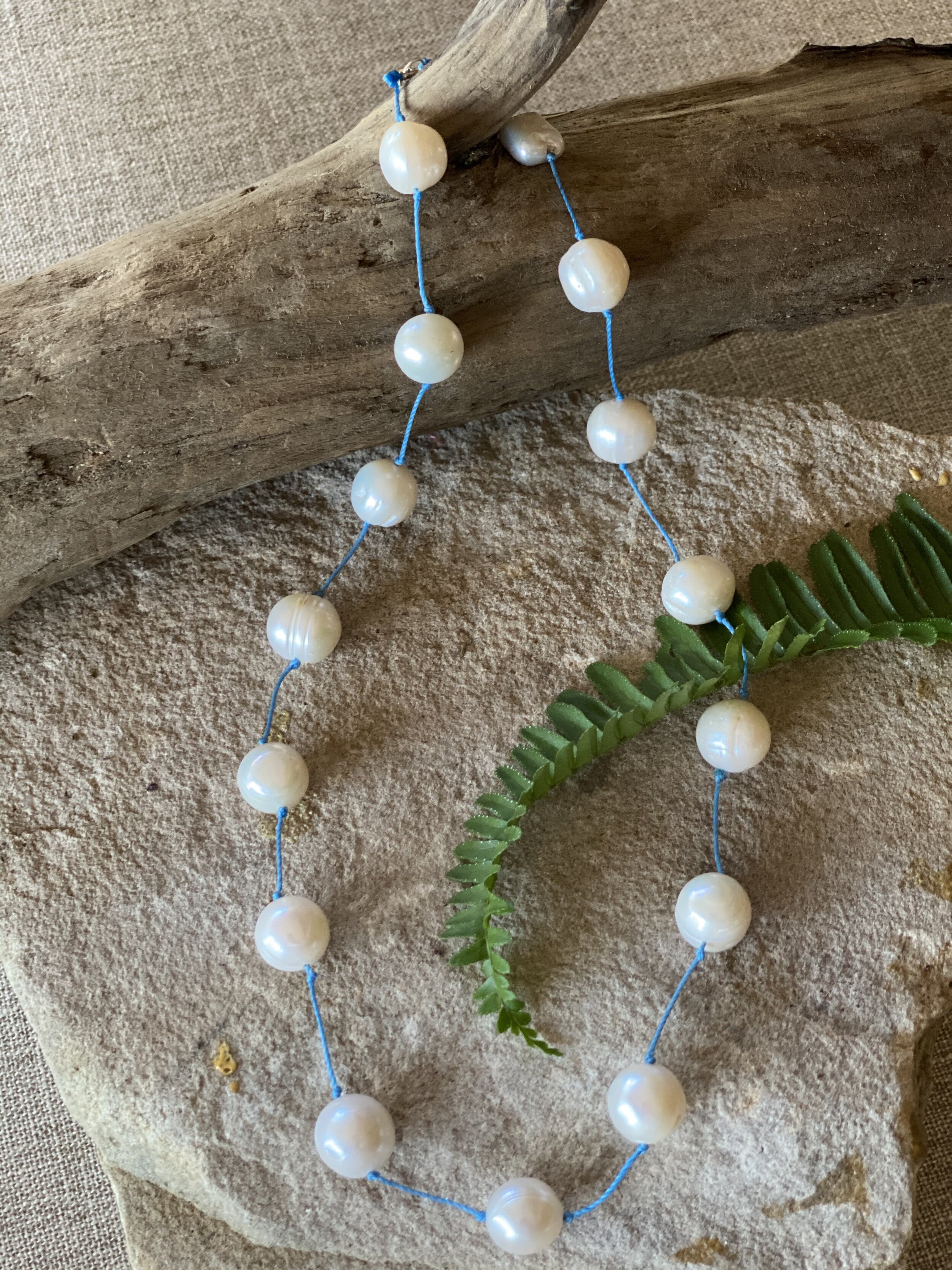 19” Large natural freshwater pearl “tin cup” style necklace