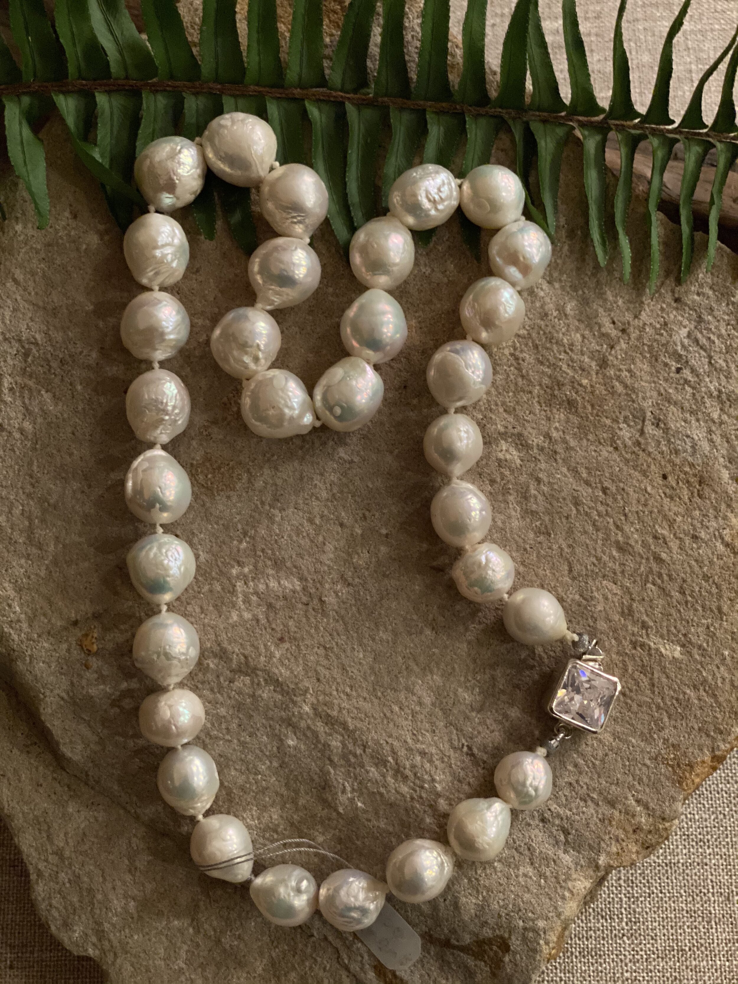 20” Natural freshwater pearl necklace with square crystal clasp