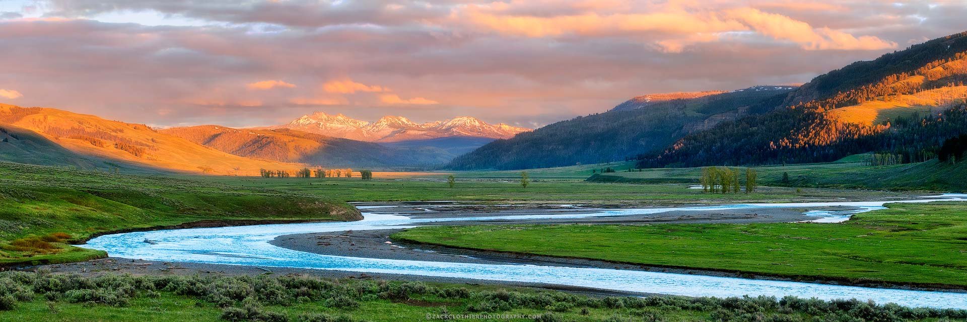 "LAMAR VALLEY SUNDOWN" - Spring Sunset Yellowstone National Park Wyoming Panoramic Fine Art Print by Zack Clothier Photography