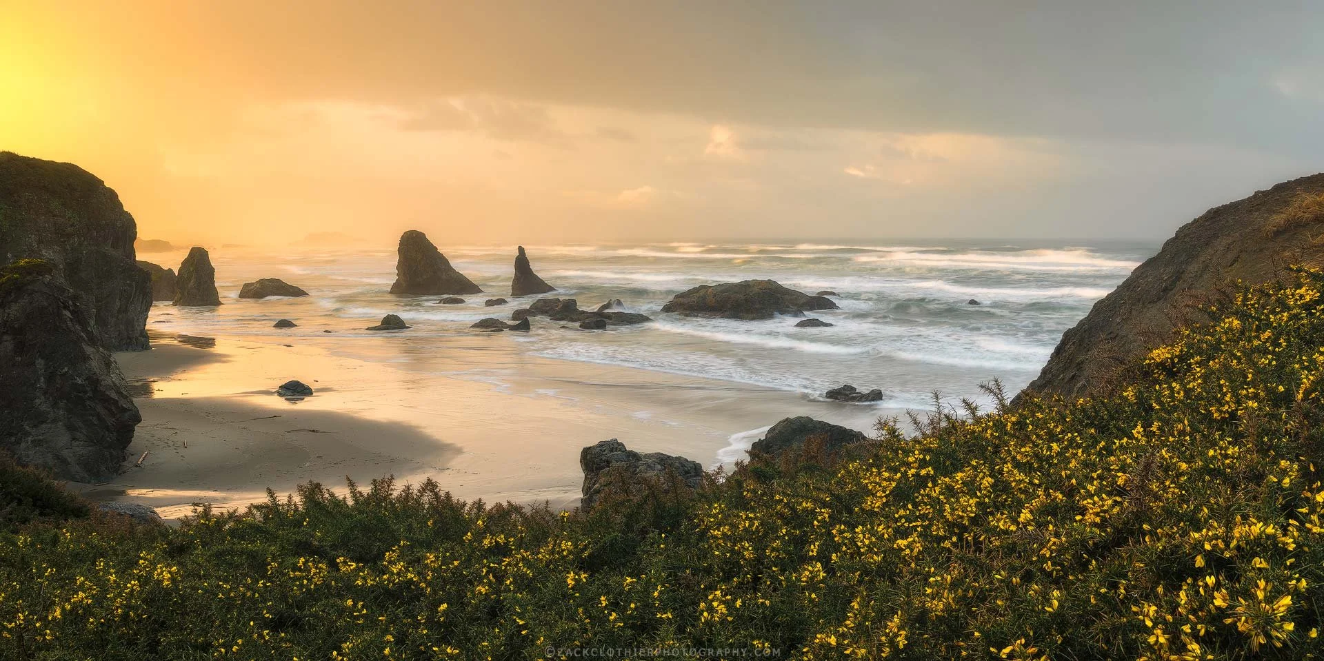 "BANDON" - Bandon Beach Pacific Coast Oregon Sunrise Panoramic Fine Art Print by Zack Clothier Photography