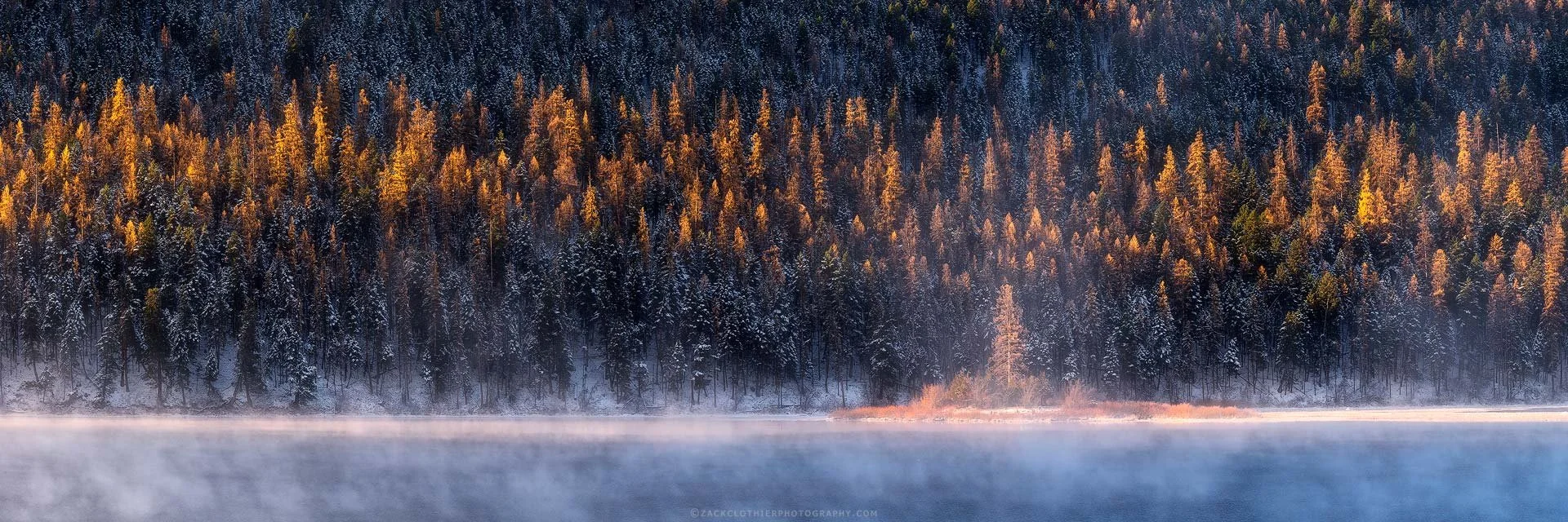 "A BREATH OF WINTER" - Salmon Lake Autumn Morning Montana Panoramic Fine Art Print by Zack Clothier Photography