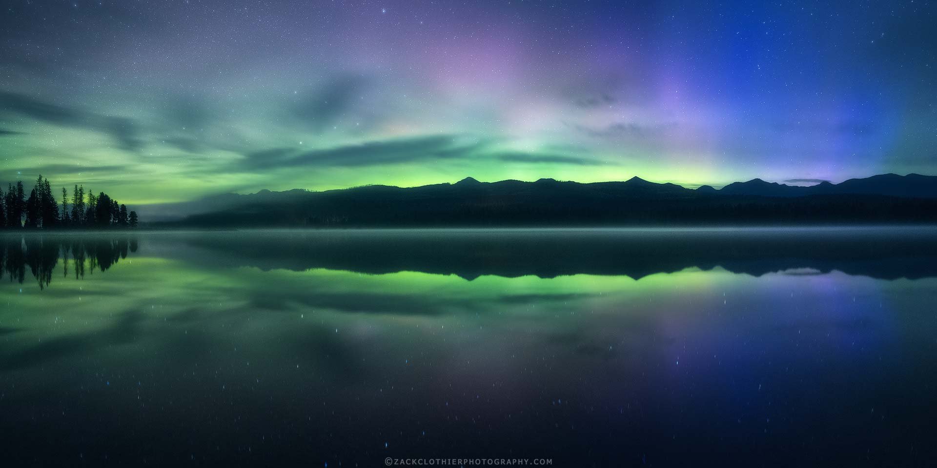 "RETURN OF THE AURORA" - Northern Lights over Seeley Lake Montana Panoramic Fine Art Print by Zack Clothier Photography