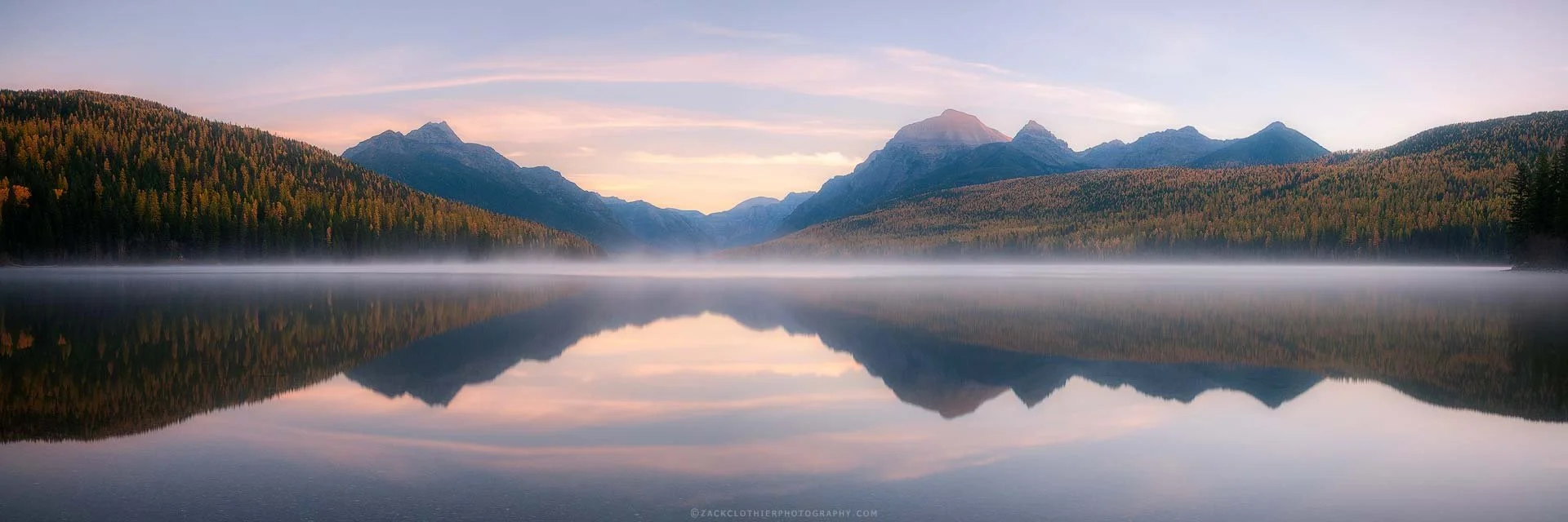 "MONTANA MORNINGS"  - Bowman Lake Autumn Sunrise Glacier Park Montana Panoramic Fine Art Print by Zack Clothier Photography